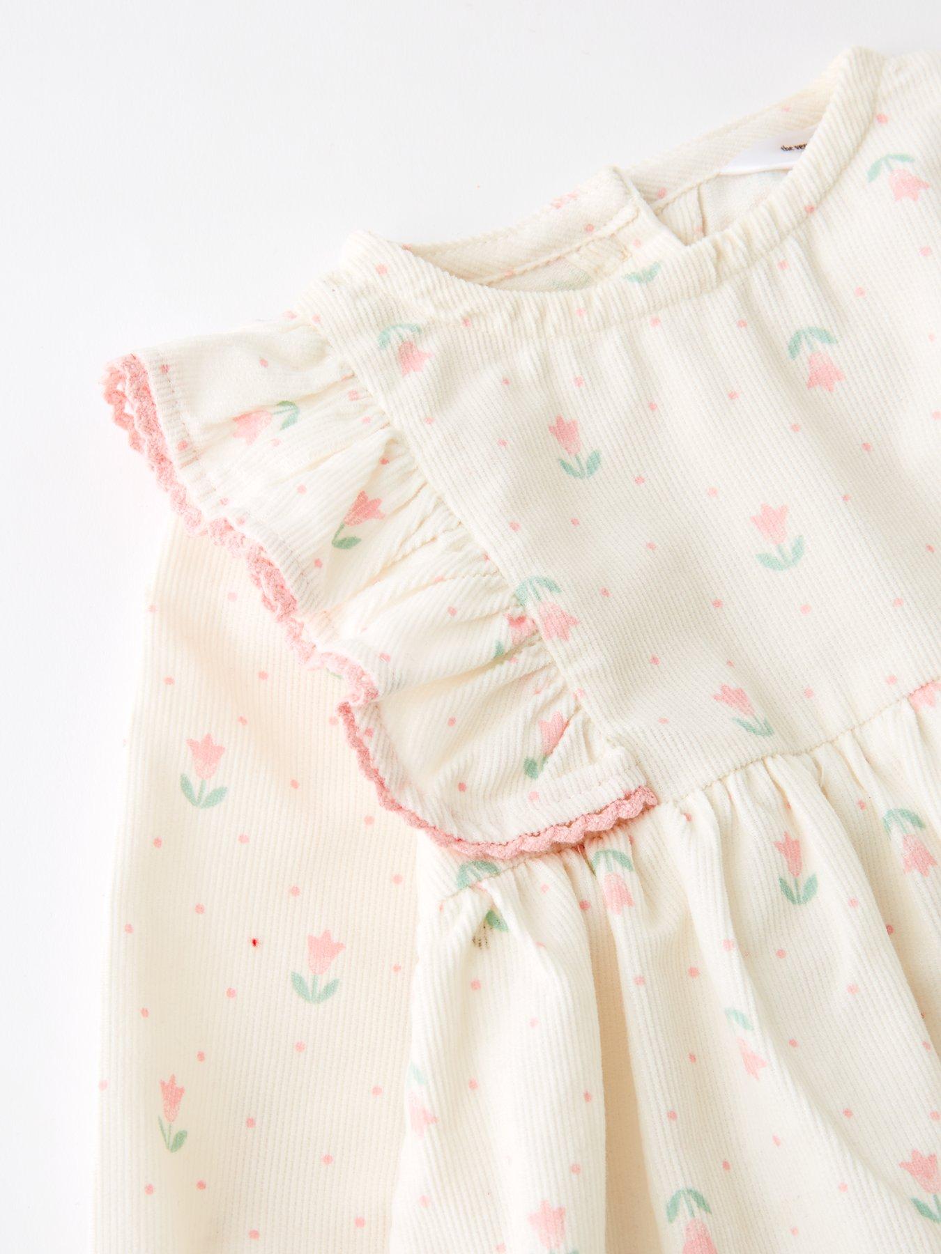 Image 3 of 4 of The Very Collection Baby Girls Floral Bloomer With Pink Tights - Cream