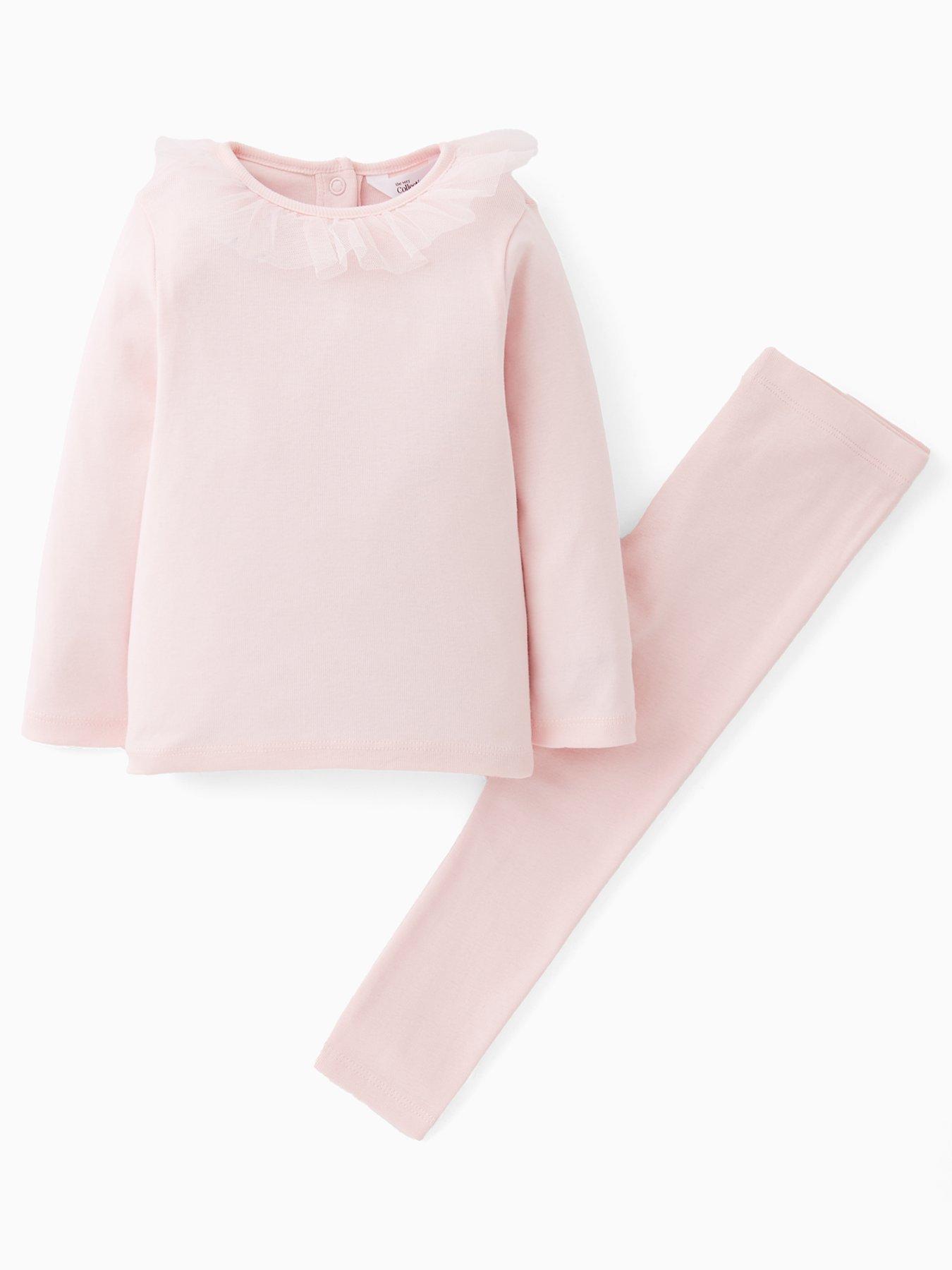 The Very Collection Baby Girls Frill Neck Rib Long Sleeve Legging Set - Pink