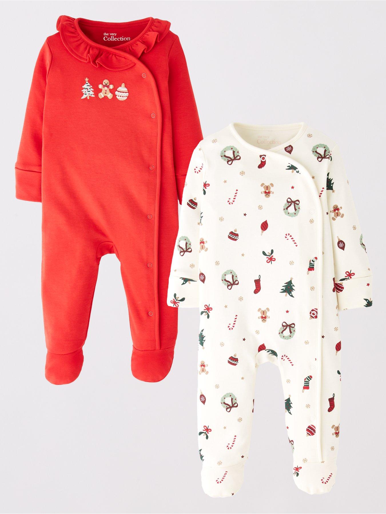 The Very Collection Baby Girls 2 Pack Christmas Sleepsuits - Red