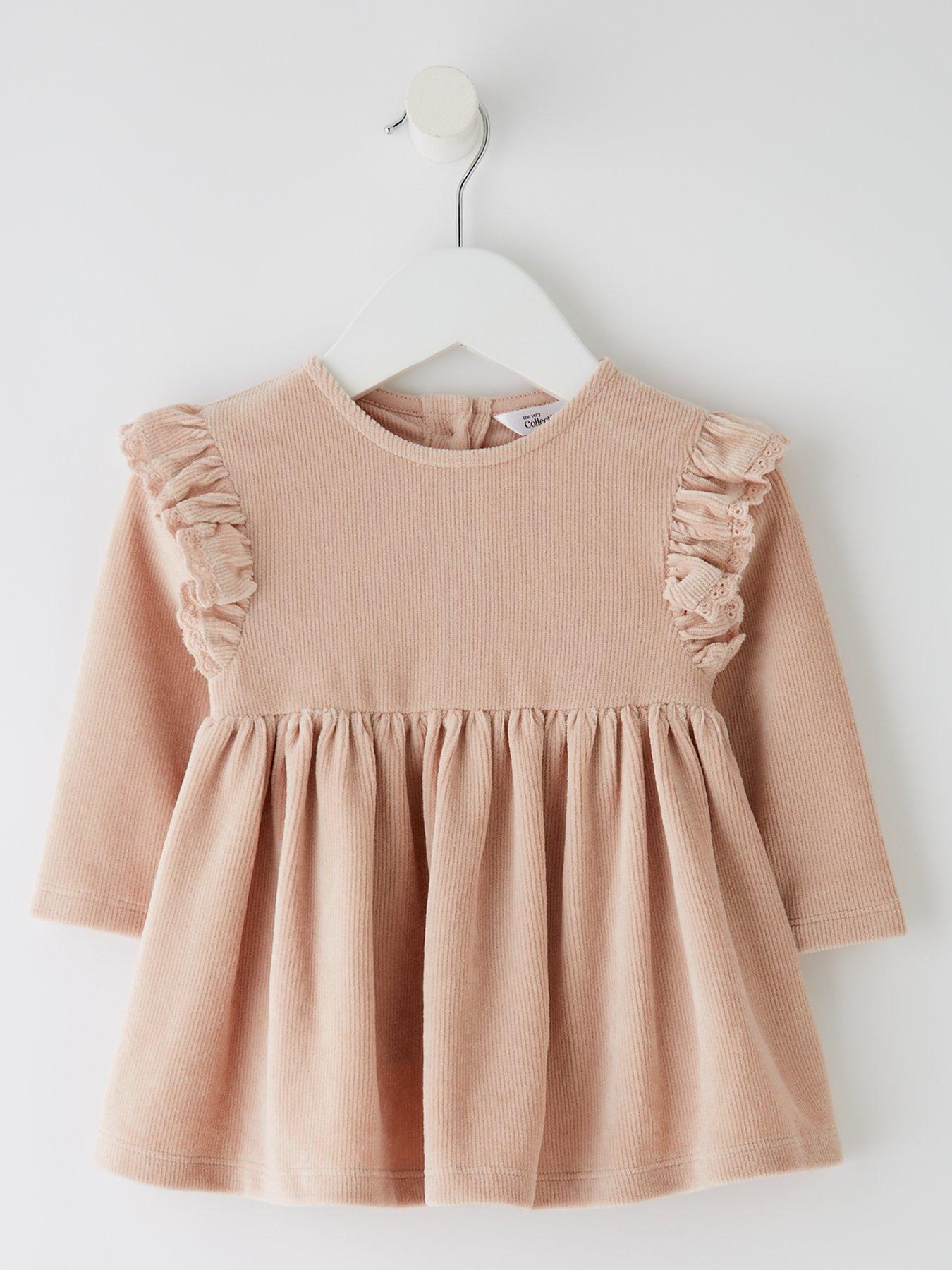 The Very Collection Baby Girls Rib Velour Frill Dress - Light Pink