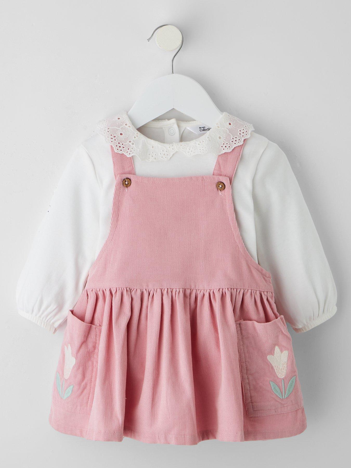 front image of the-very-collection-baby-girls-cord-pinny-and-cream-top-set-pink