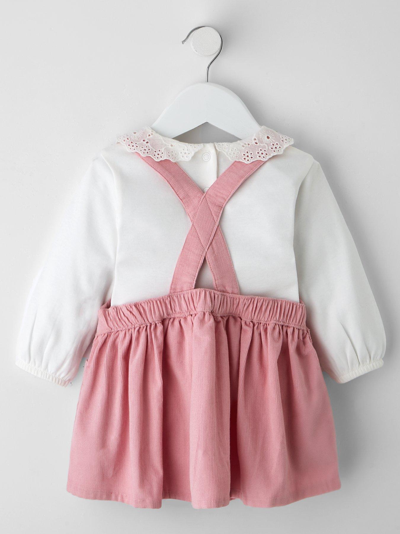  image of the-very-collection-baby-girls-cord-pinny-and-cream-top-set-pink