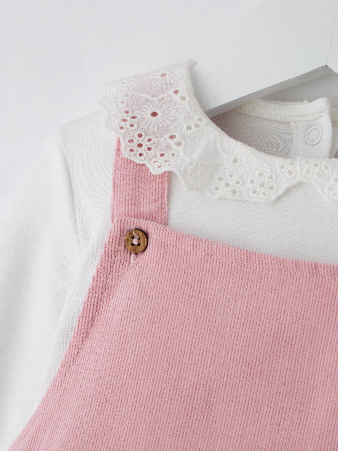  image of the-very-collection-baby-girls-cord-pinny-and-cream-top-set-pink