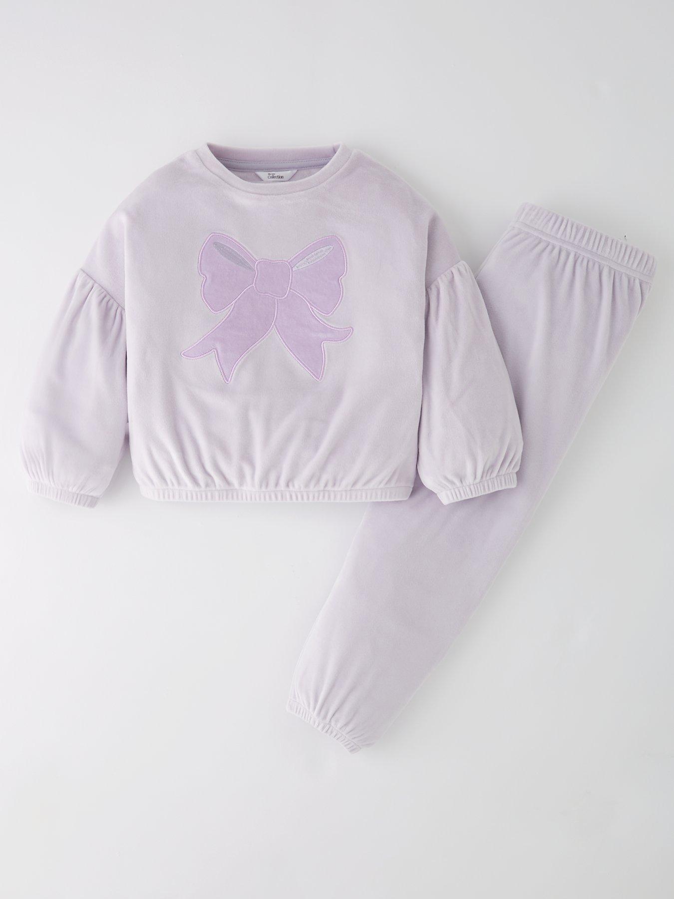 undefined Girls Bow Applique Fleece Pyjamas - Purple
