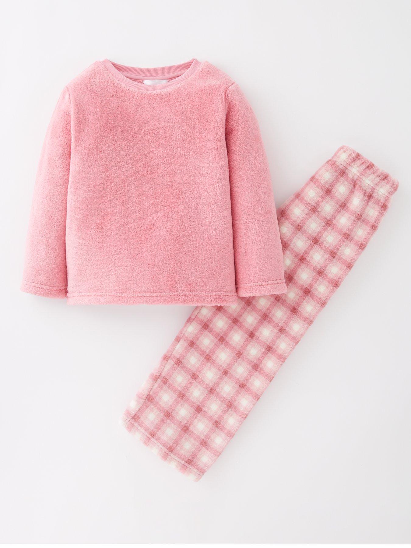 front image of the-very-collection-girls-fleece-and-check-bottoms-pj-set-pink