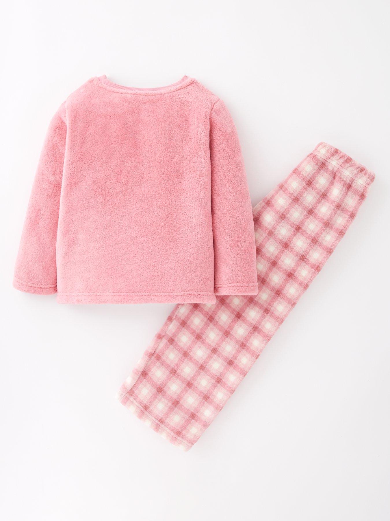  image of the-very-collection-girls-fleece-and-check-bottoms-pj-set-pink