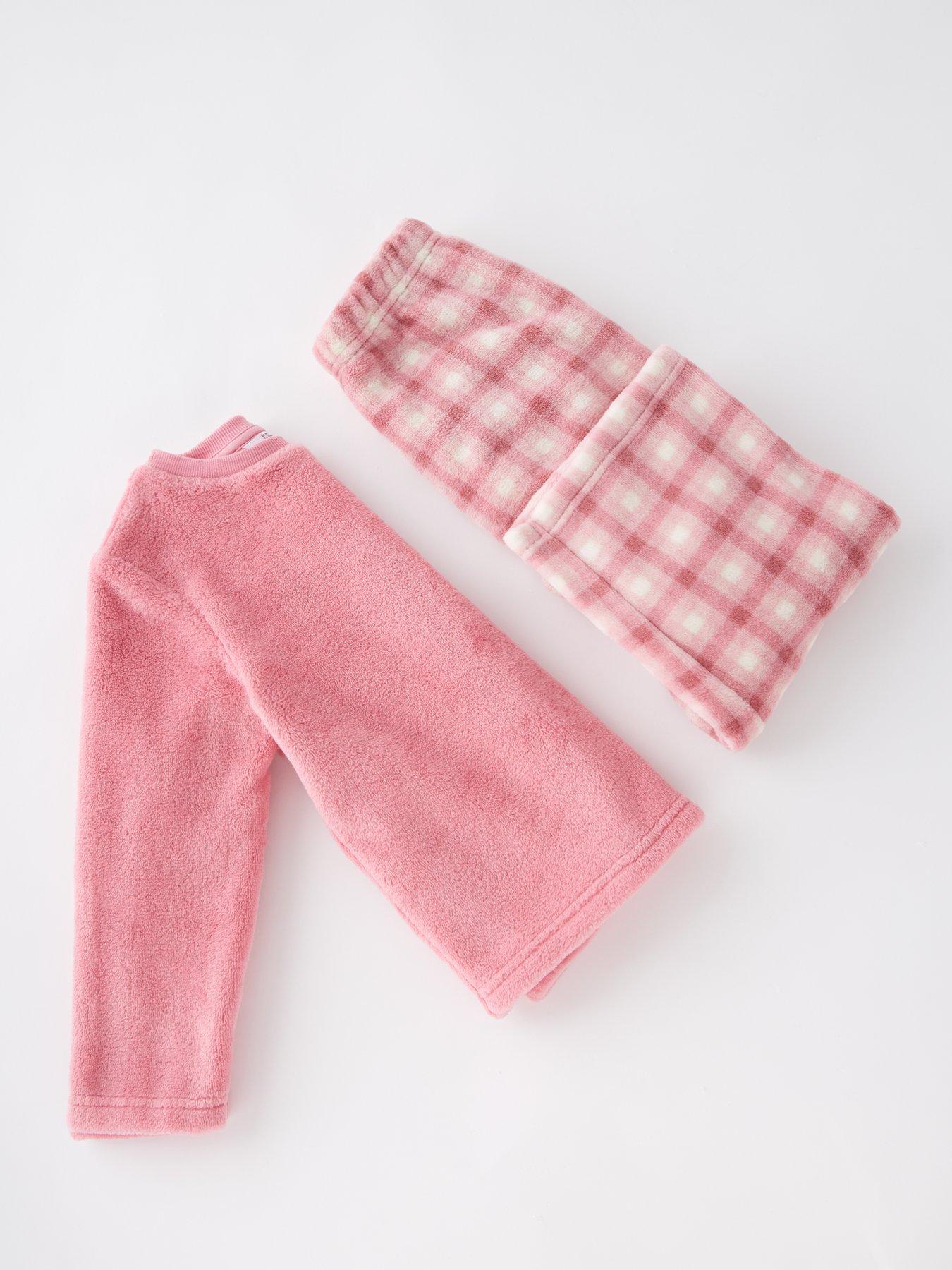  image of the-very-collection-girls-fleece-and-check-bottoms-pj-set-pink