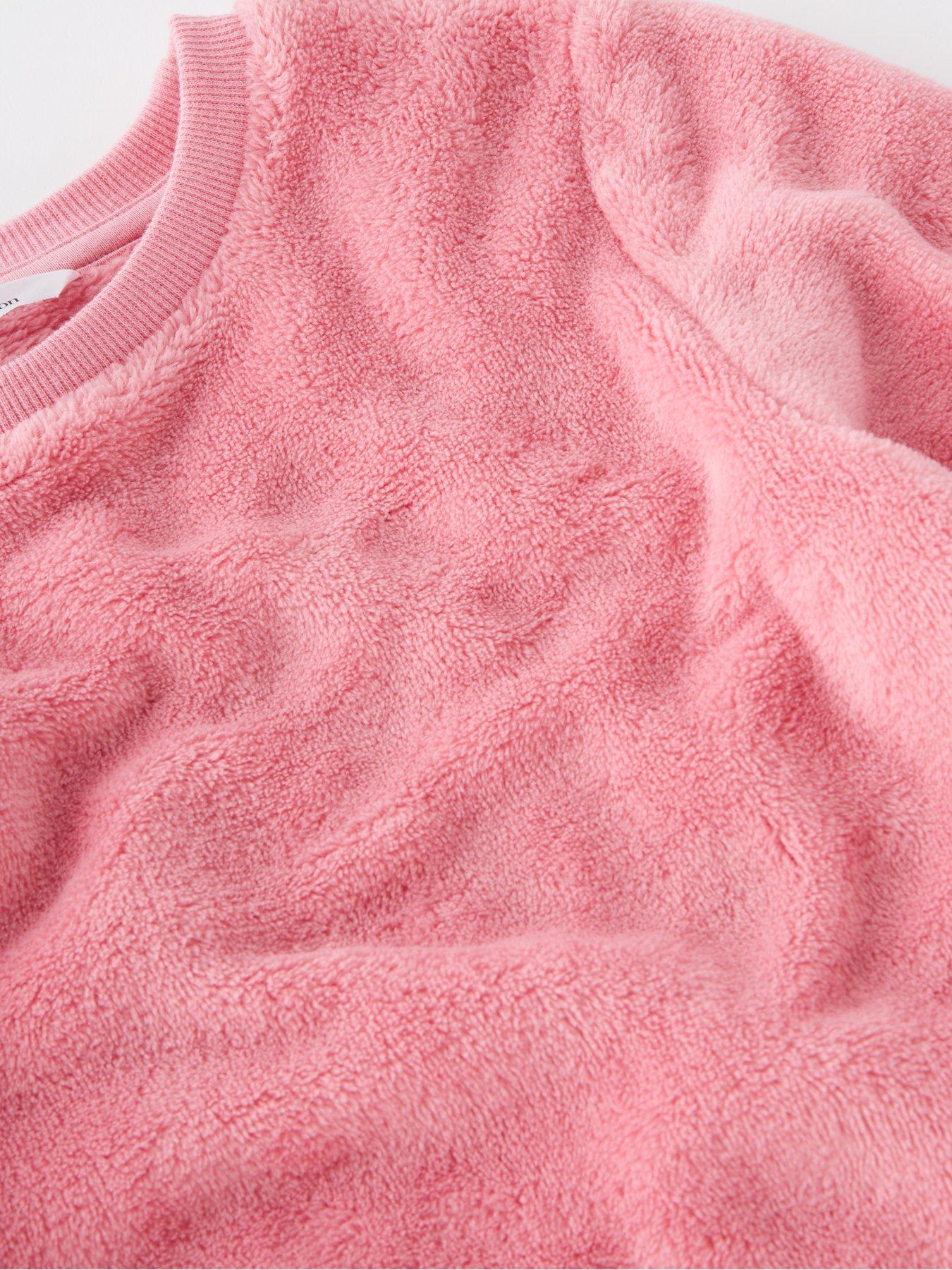  image of the-very-collection-girls-fleece-and-check-bottoms-pj-set-pink