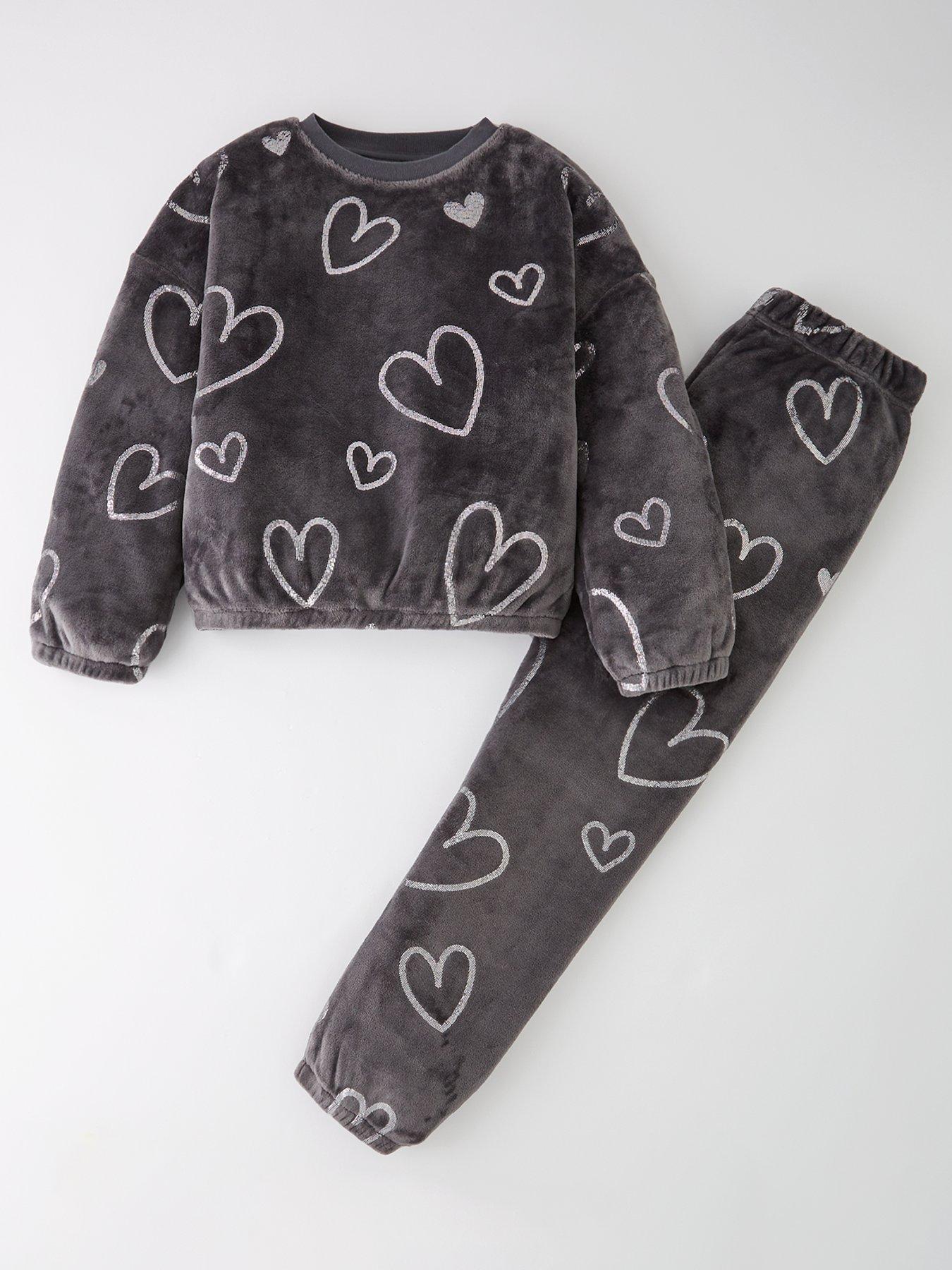 undefined Girls Heart Print PJ Set - Black