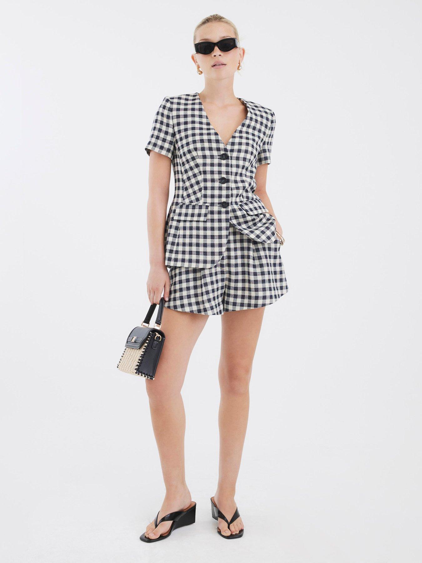 front image of river-island-gingham-flare-shorts-black