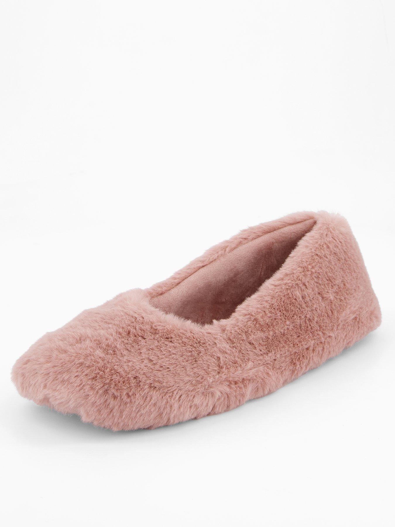 Image 1 of 6 of The Very Collection Faux Fur Ballerina Slippers - Pink