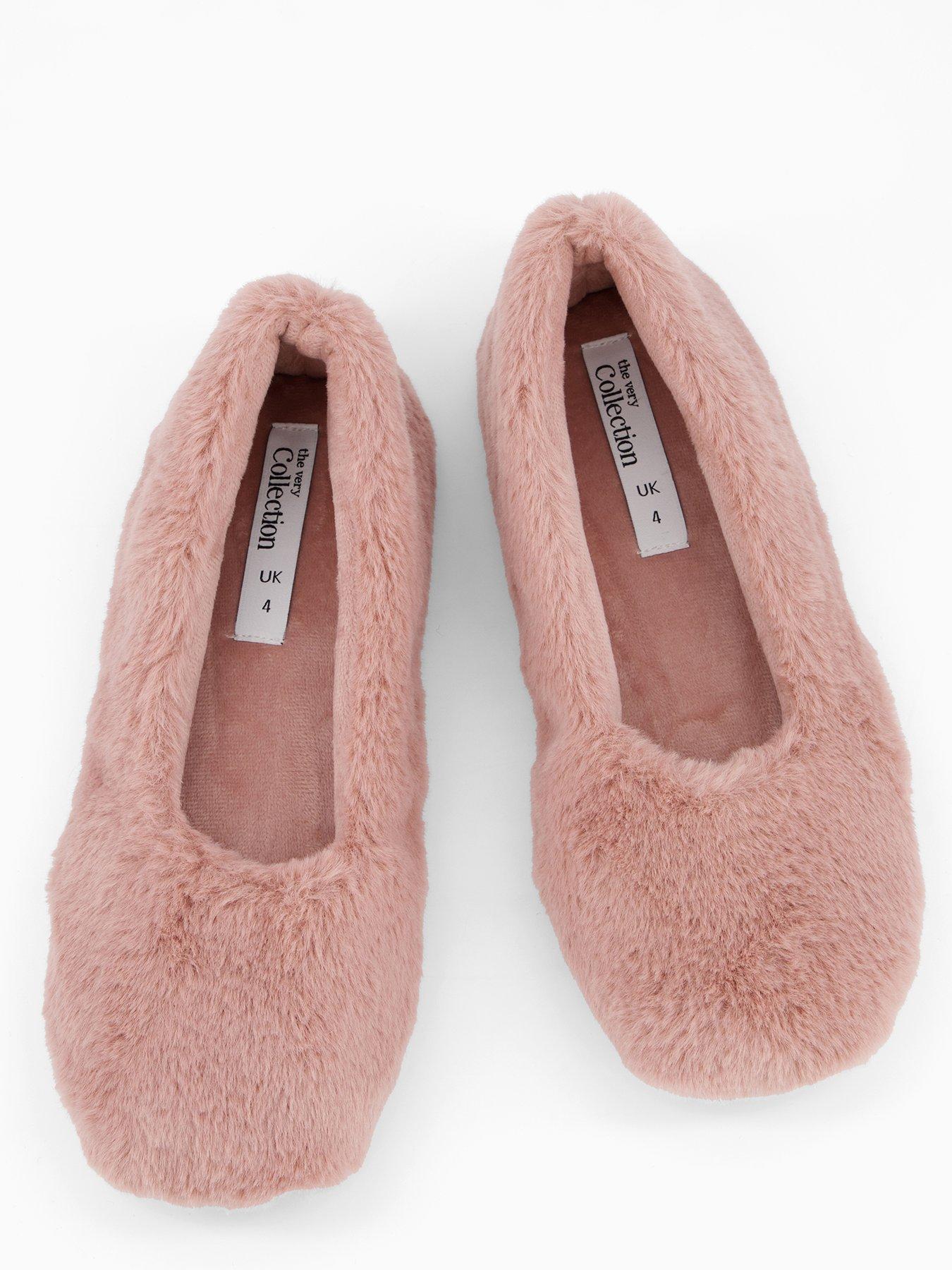 Image 3 of 6 of The Very Collection Faux Fur Ballerina Slippers - Pink