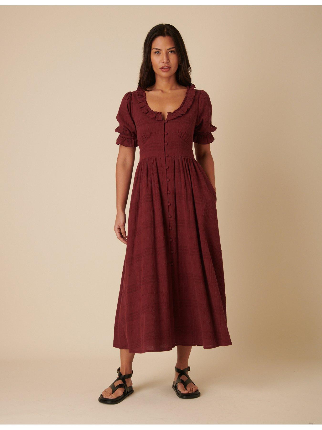 Nobodys Child Flossie Midaxi Dress Plain - Burgundy - Red