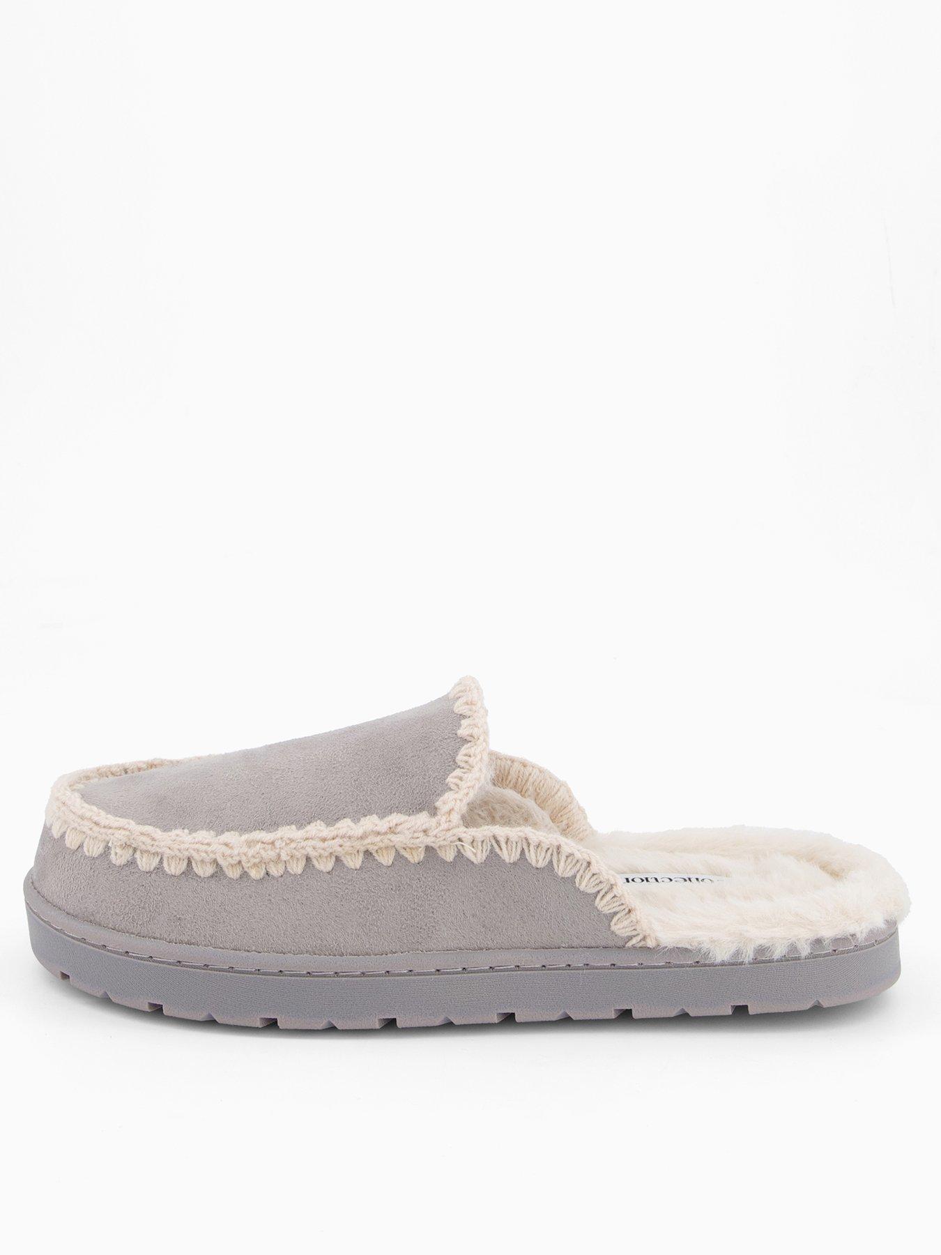  image of the-very-collection-faux-suede-stitch-detail-mule-slipper-grey