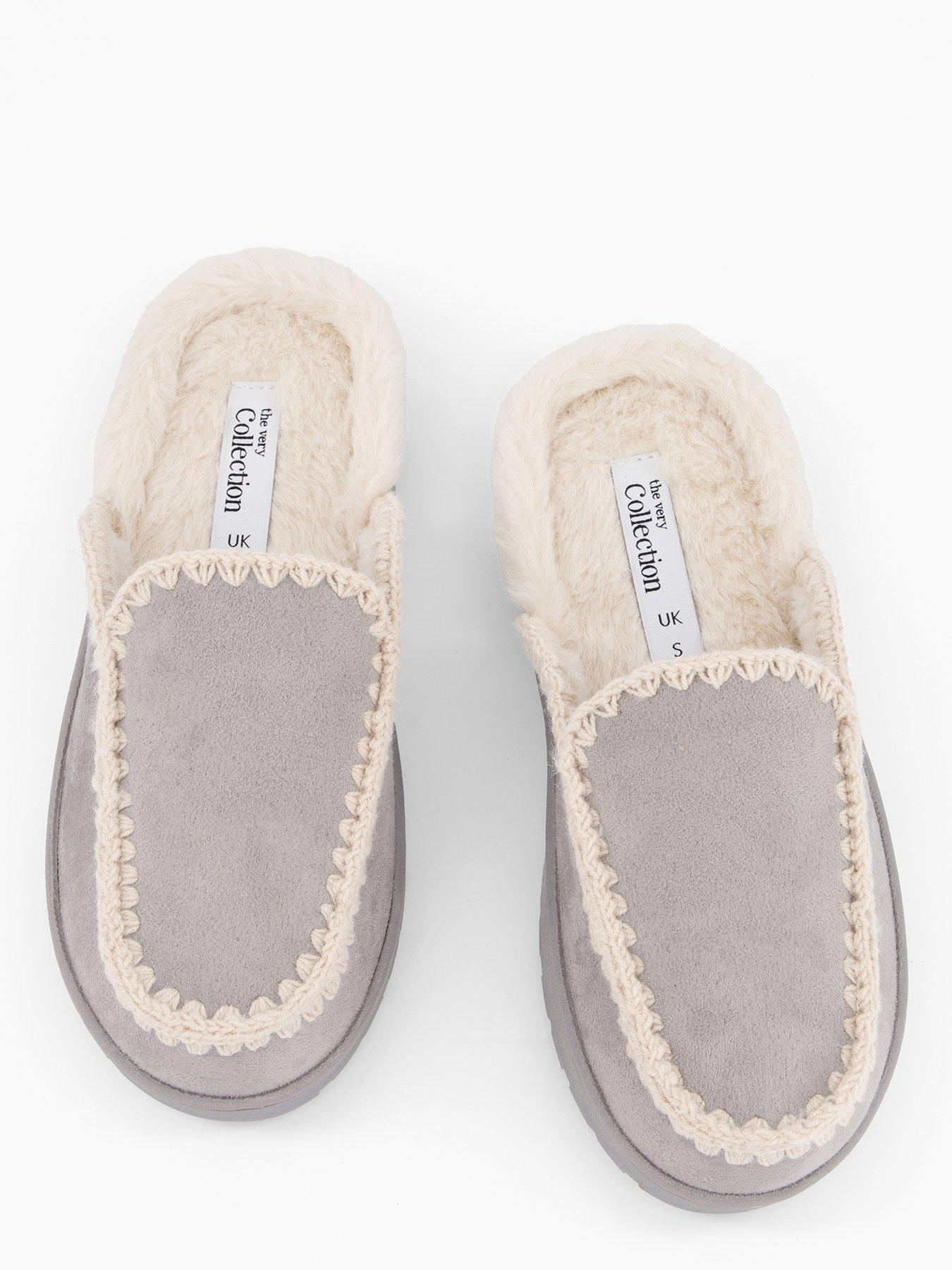  image of the-very-collection-faux-suede-stitch-detail-mule-slipper-grey