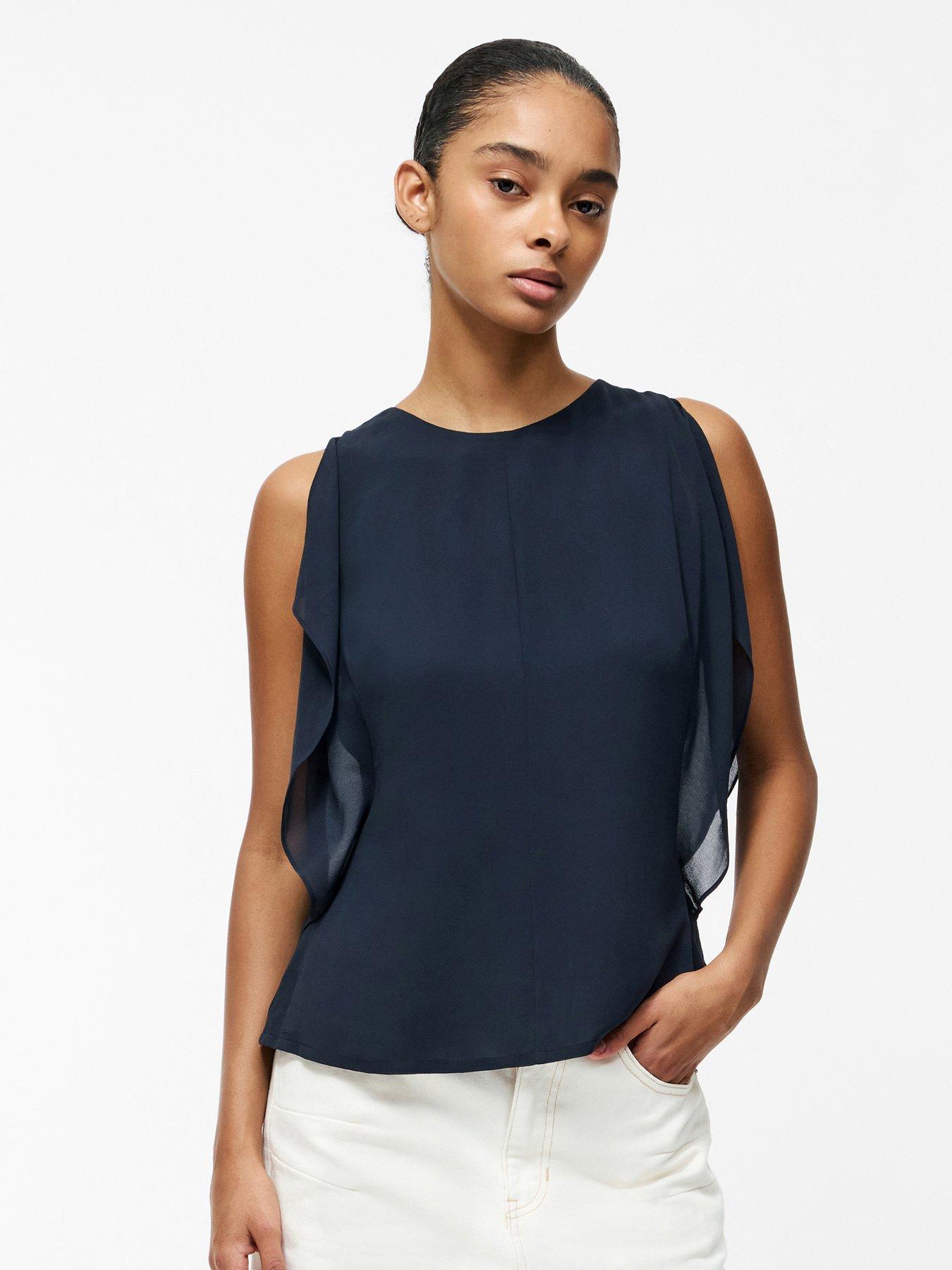 french-connection-flutter-short-sleeve-round-neck-blouse-navy