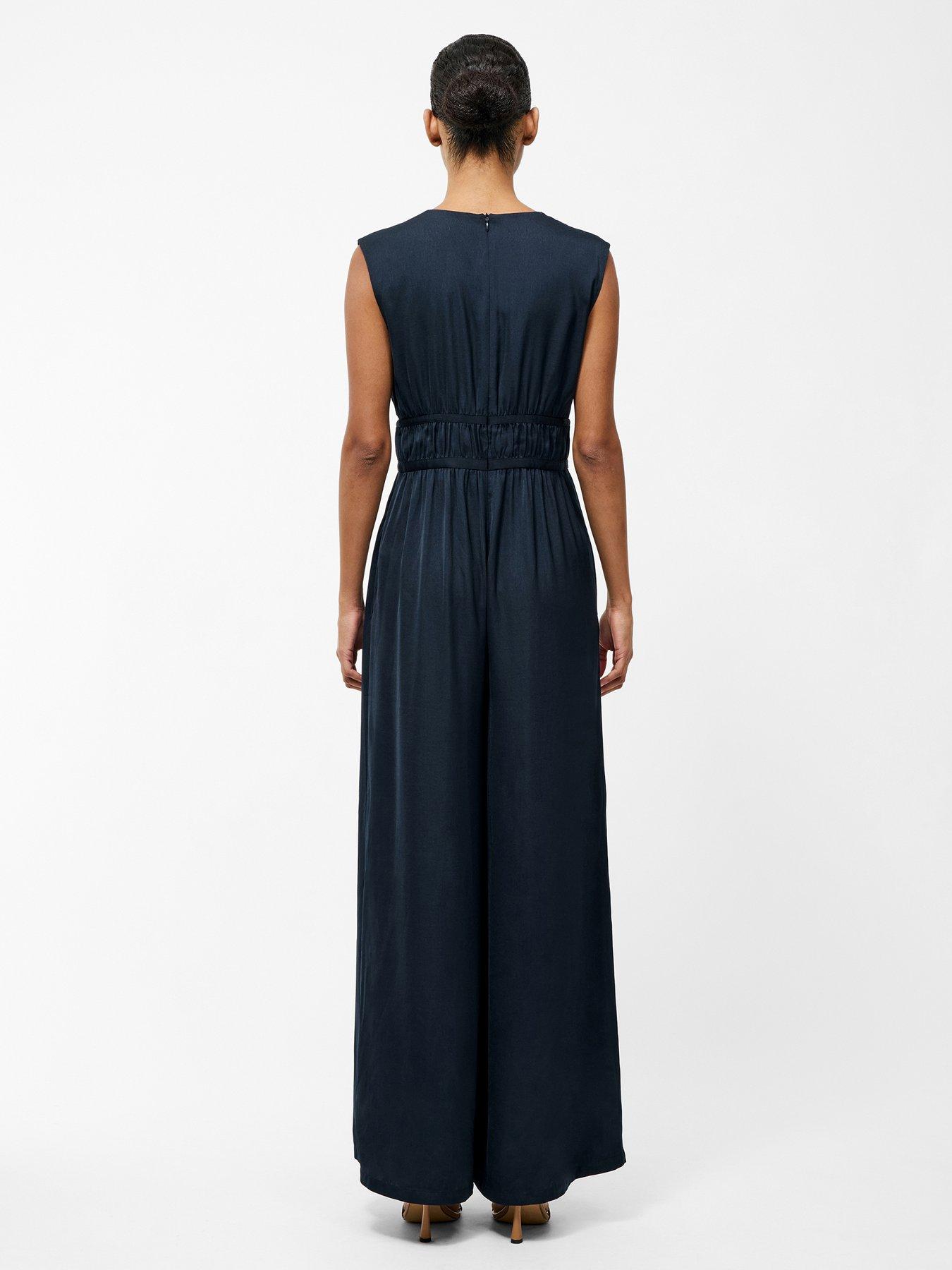 Image 2 of 5 of French Connection Floaty Wide Leg V-neck Bow Self-tie Jumpsuit - Navy