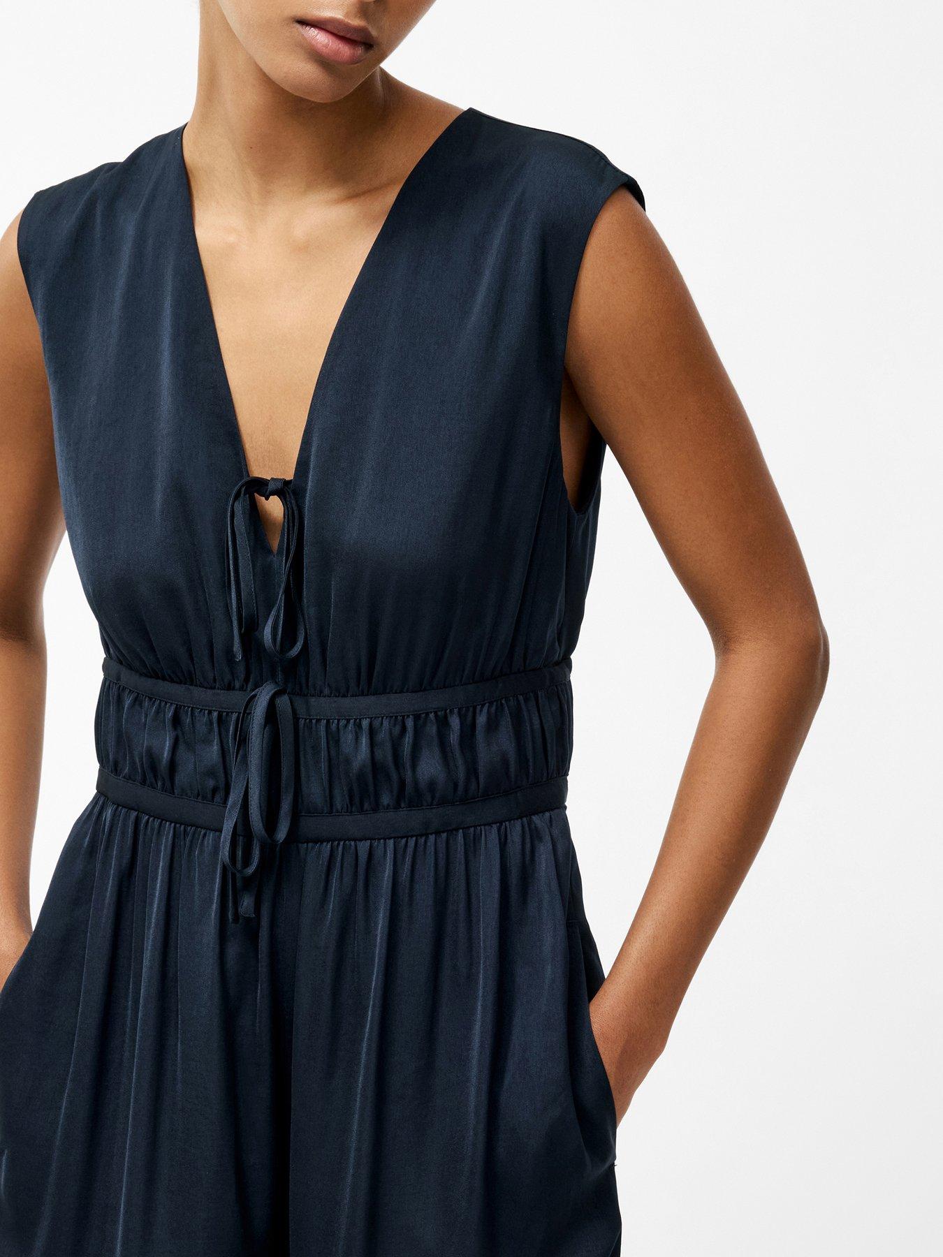 Image 3 of 5 of French Connection Floaty Wide Leg V-neck Bow Self-tie Jumpsuit - Navy