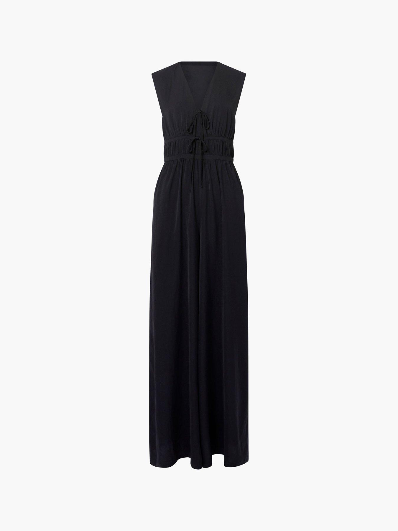 Image 5 of 5 of French Connection Floaty Wide Leg V-neck Bow Self-tie Jumpsuit - Navy