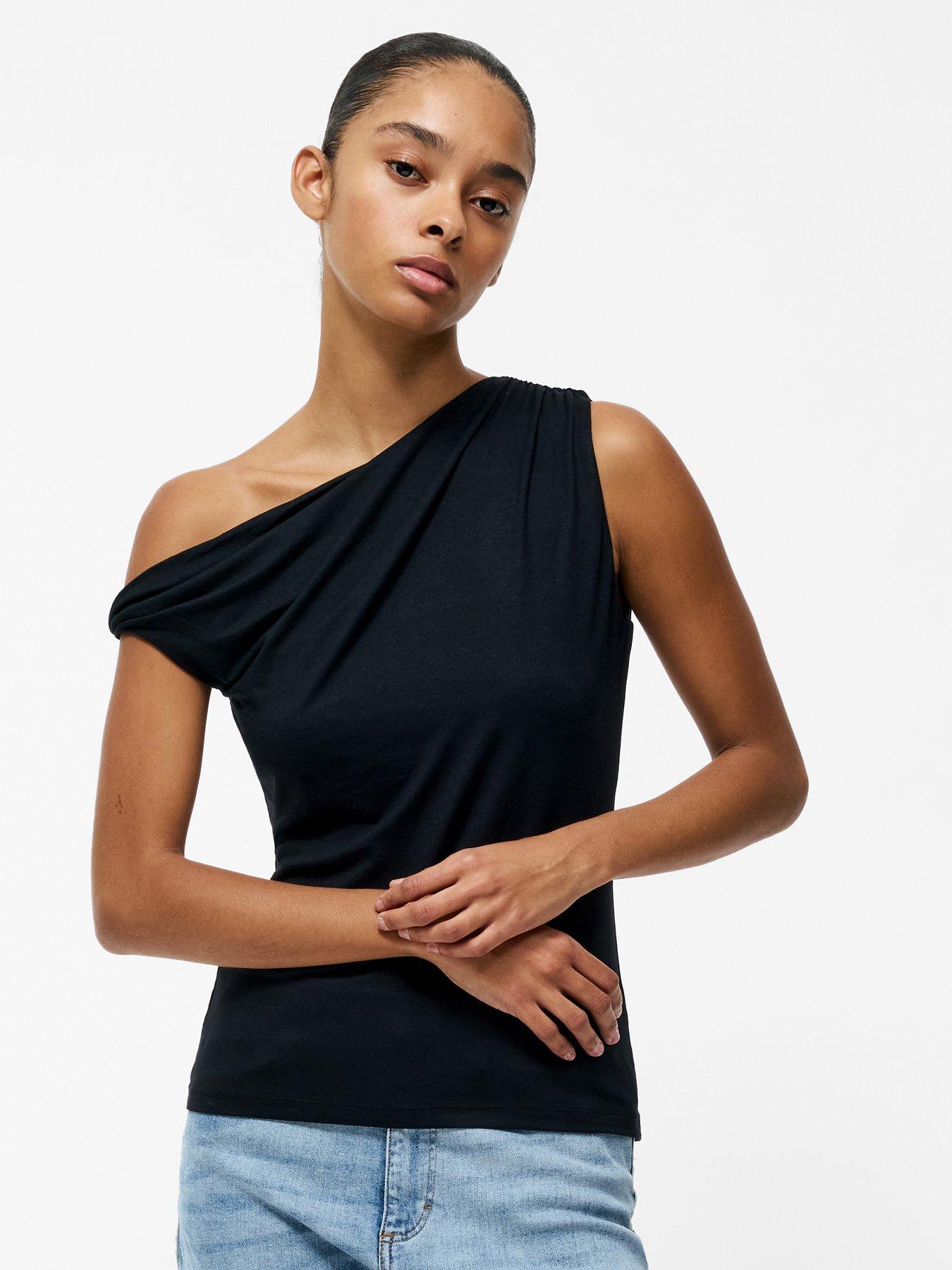 french-connection-one-shoulder-twist-asymmetric-jersey-top-black