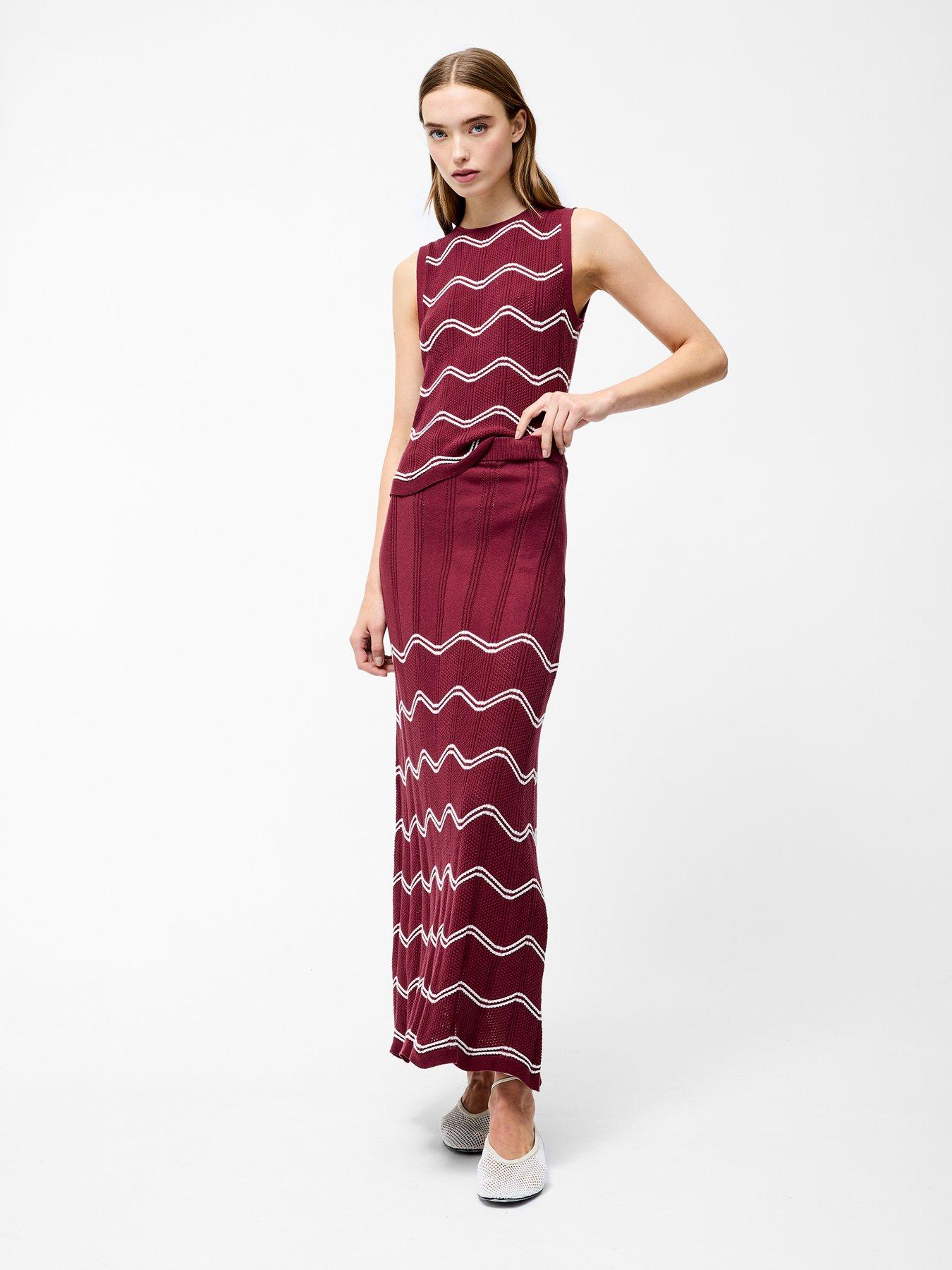  image of french-connection-cotton-crotchet-striped-maxi-skirt