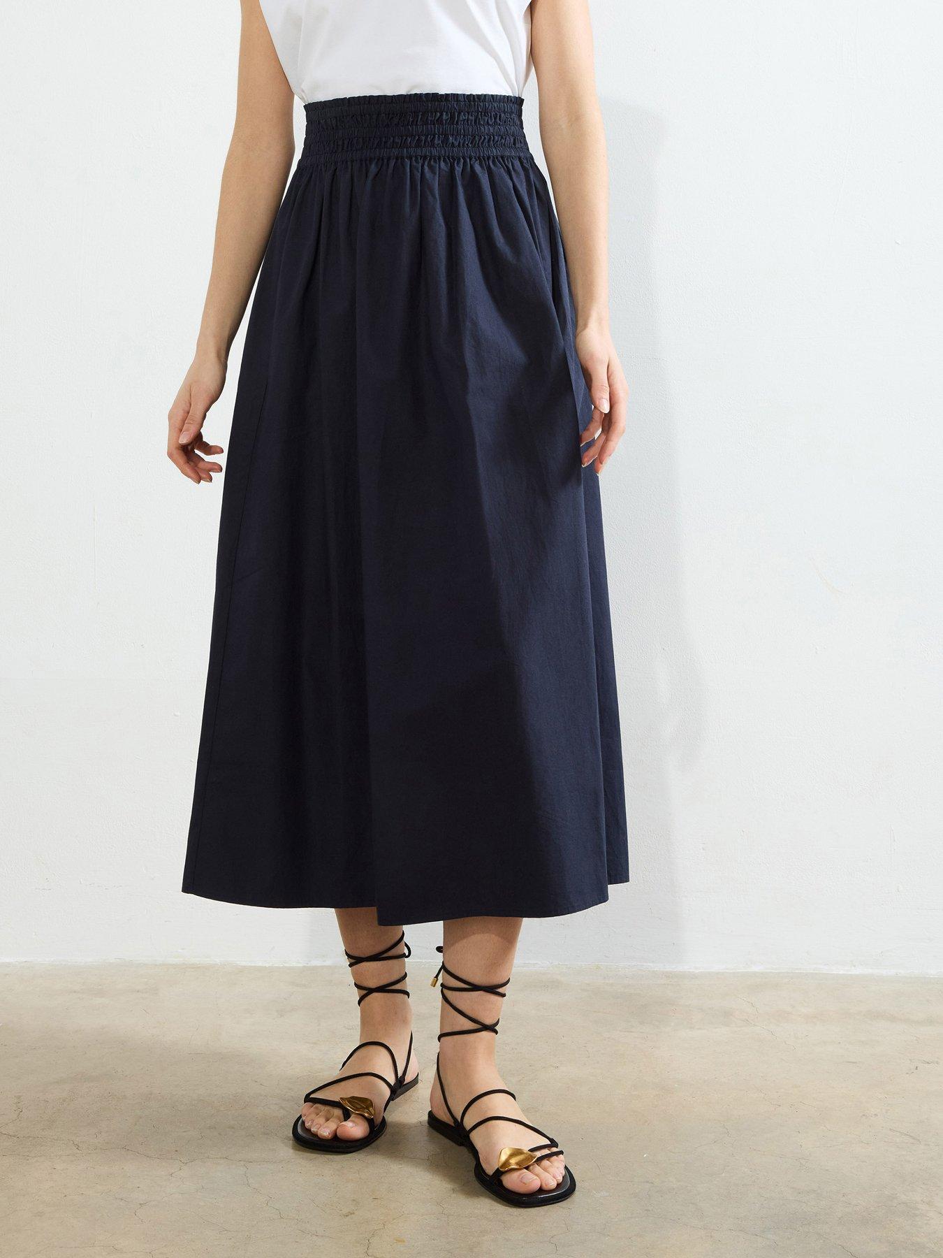 french-connection-cotton-poplin-a-line-split-maxi-skirt-navy