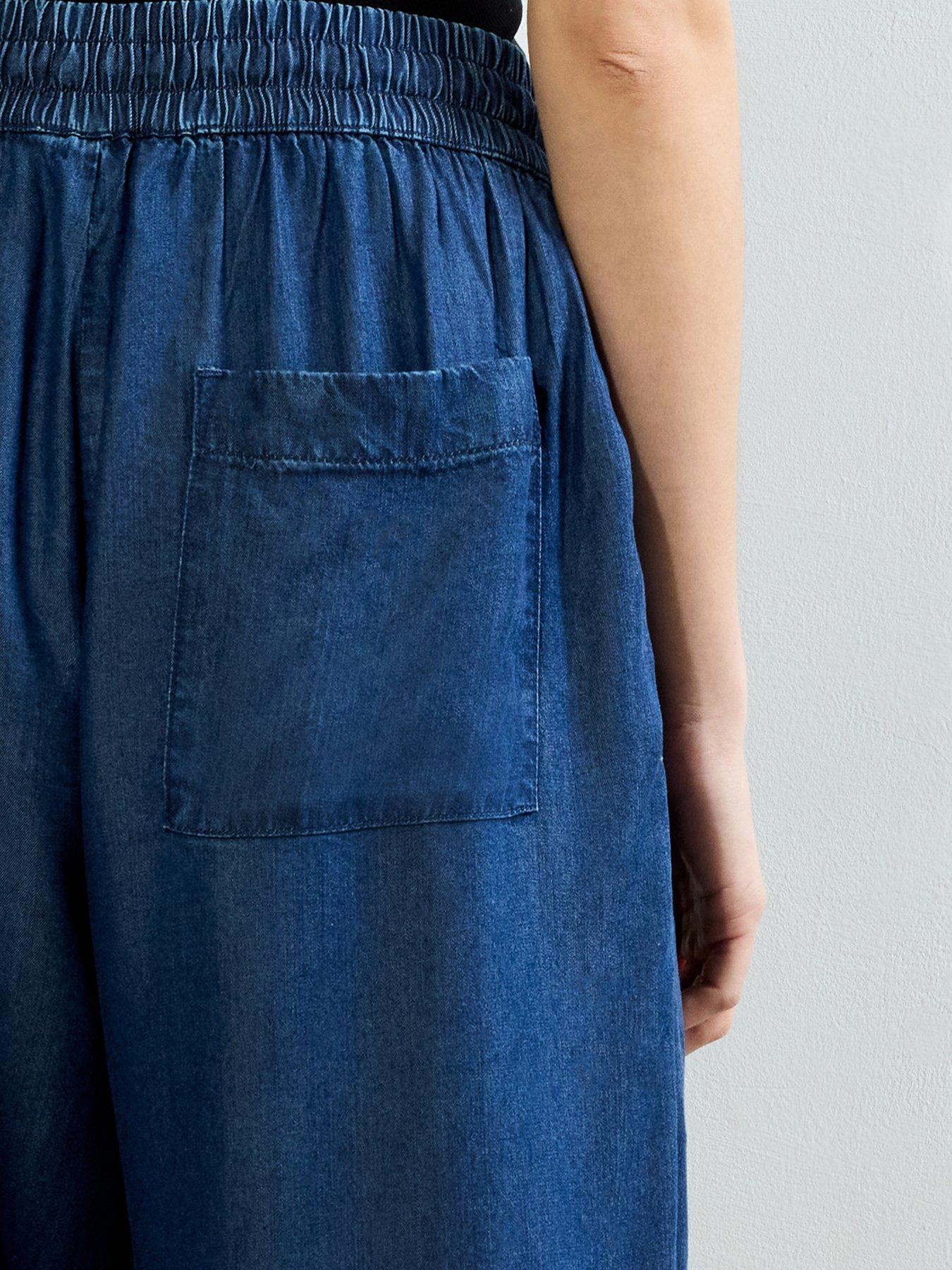 Image 4 of 5 of French Connection Floaty Wide Leg Denim-style Elasticated Waist Trousers - Navy