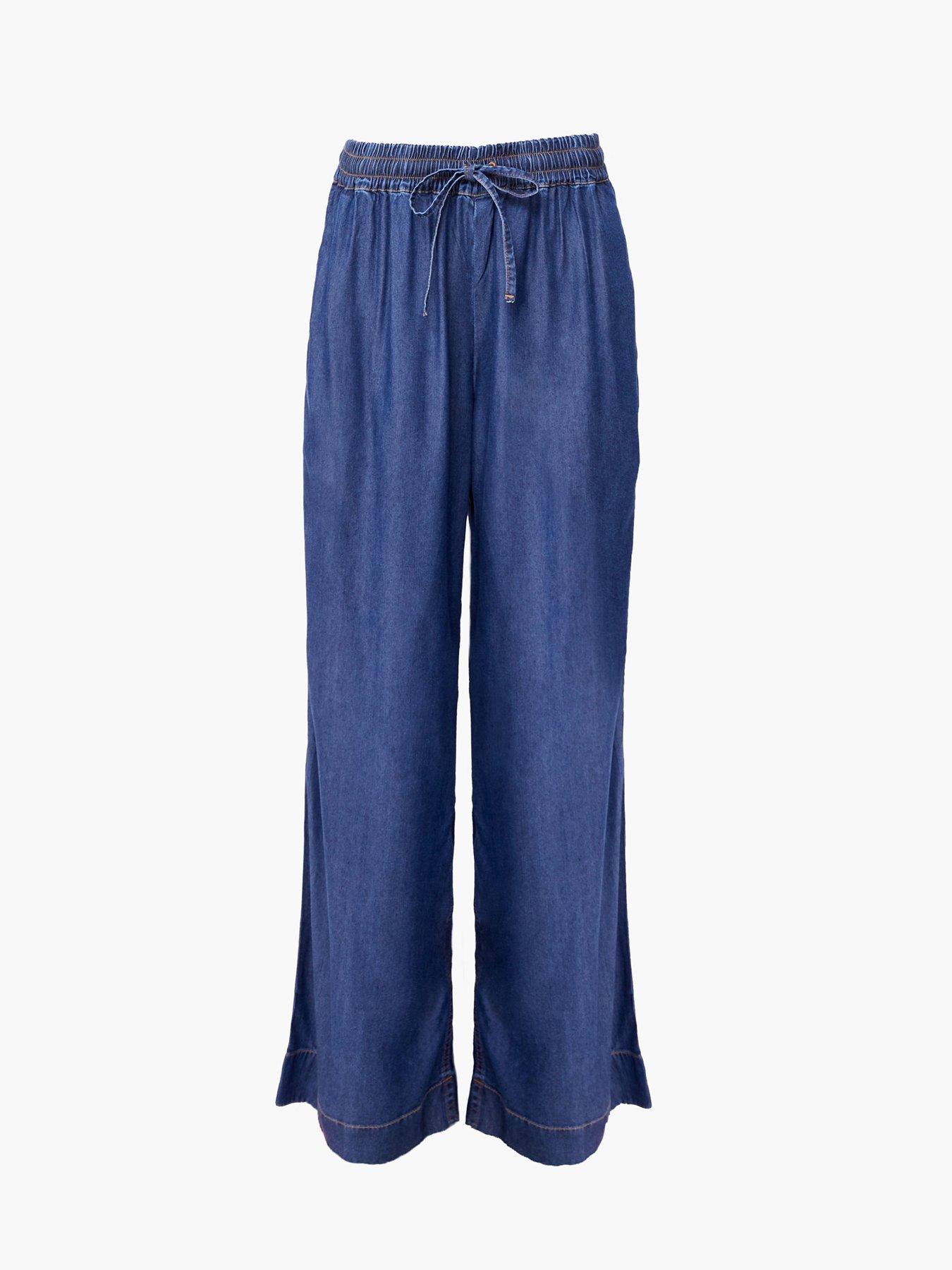 Image 5 of 5 of French Connection Floaty Wide Leg Denim-style Elasticated Waist Trousers - Navy