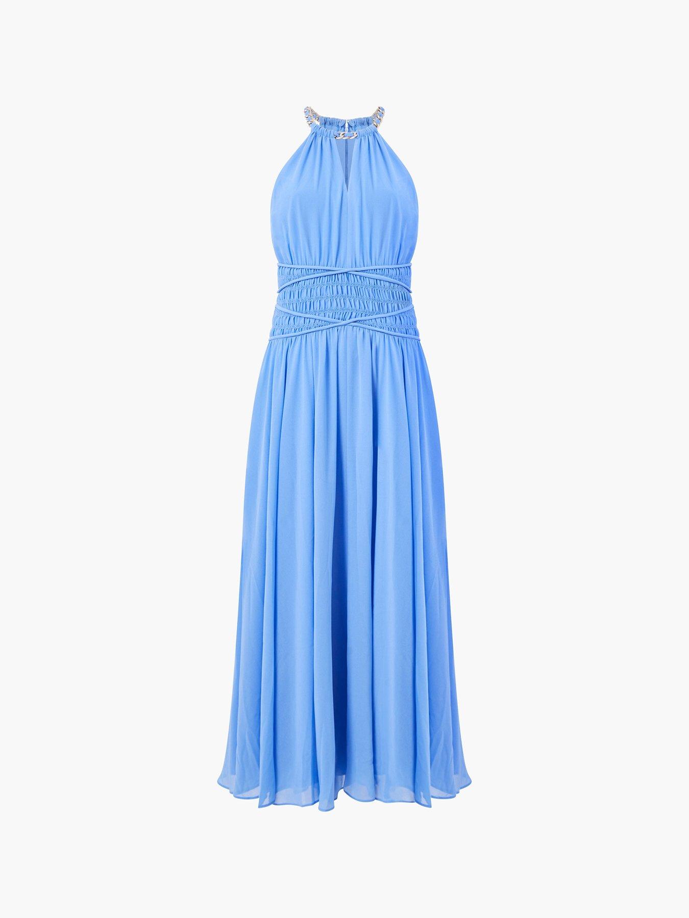French Connection Chain Halter Neck Chiffon Cross-over Ruched Maxi Dress |  Littlewoods