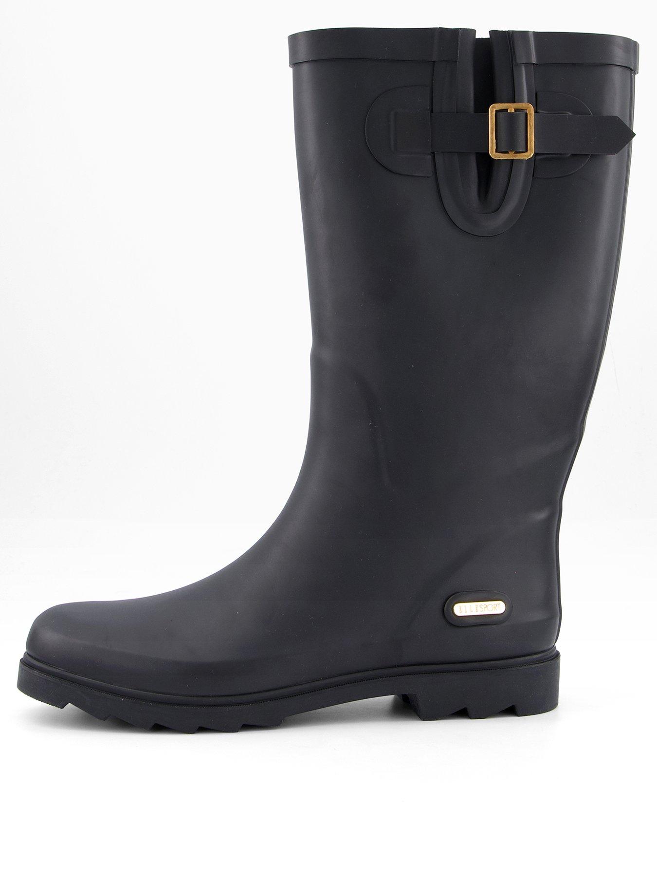 front image of elle-sport-tall-wellington-boot-with-buckle-black