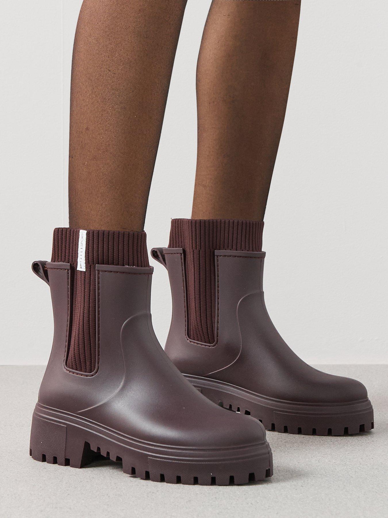 undefined Wellington Boot With Rib Detail - Burgundy