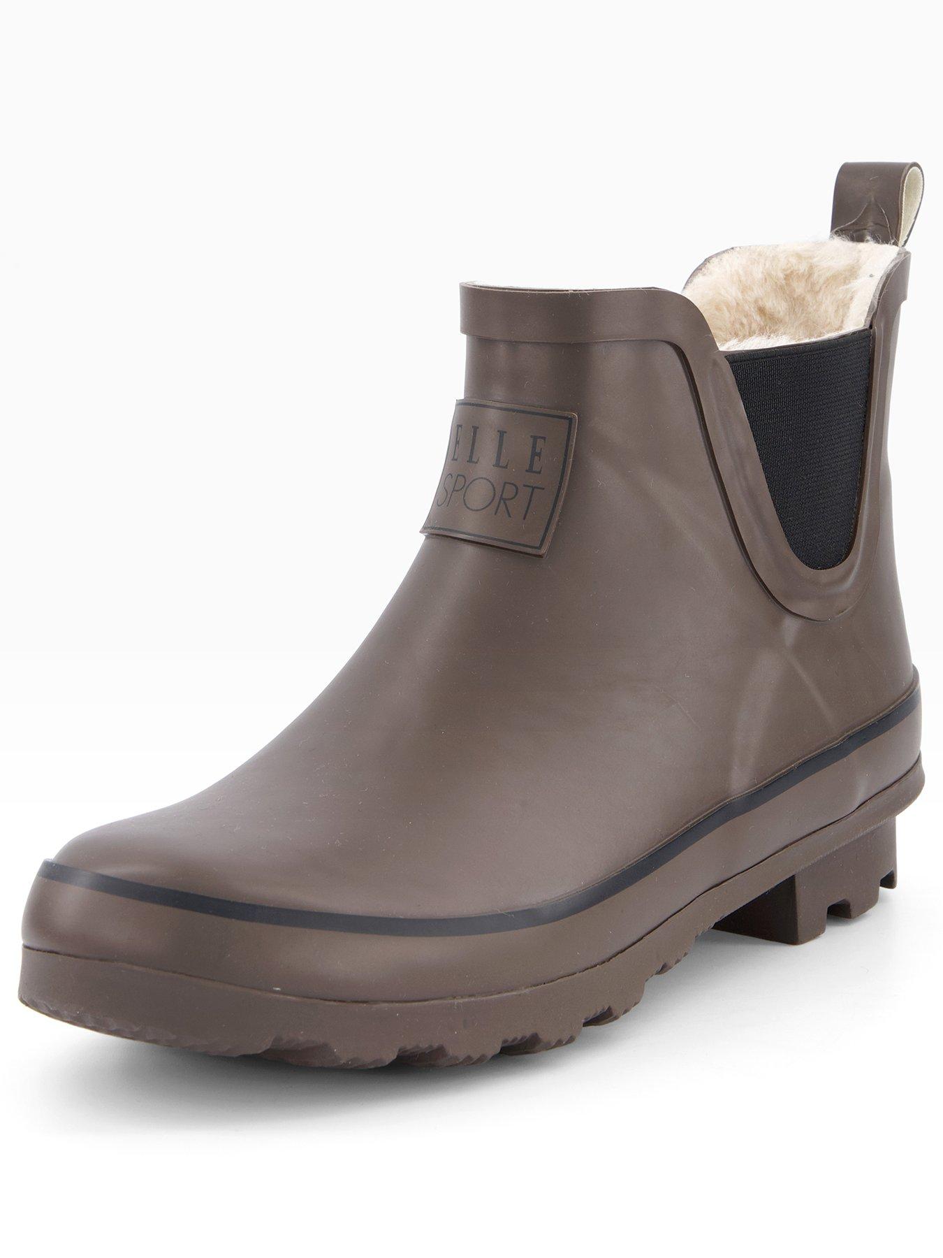 Image 2 of 7 of Elle Sport Ankle Wellington Boot With Borg Lining - Brown