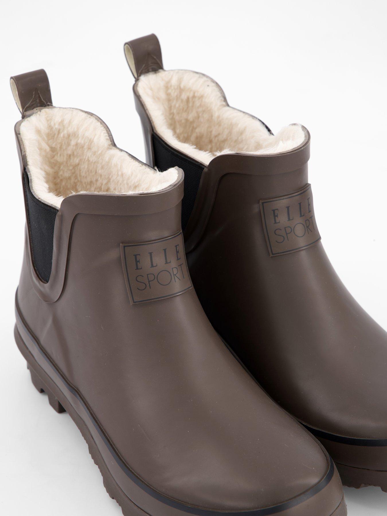 Image 6 of 7 of Elle Sport Ankle Wellington Boot With Borg Lining - Brown