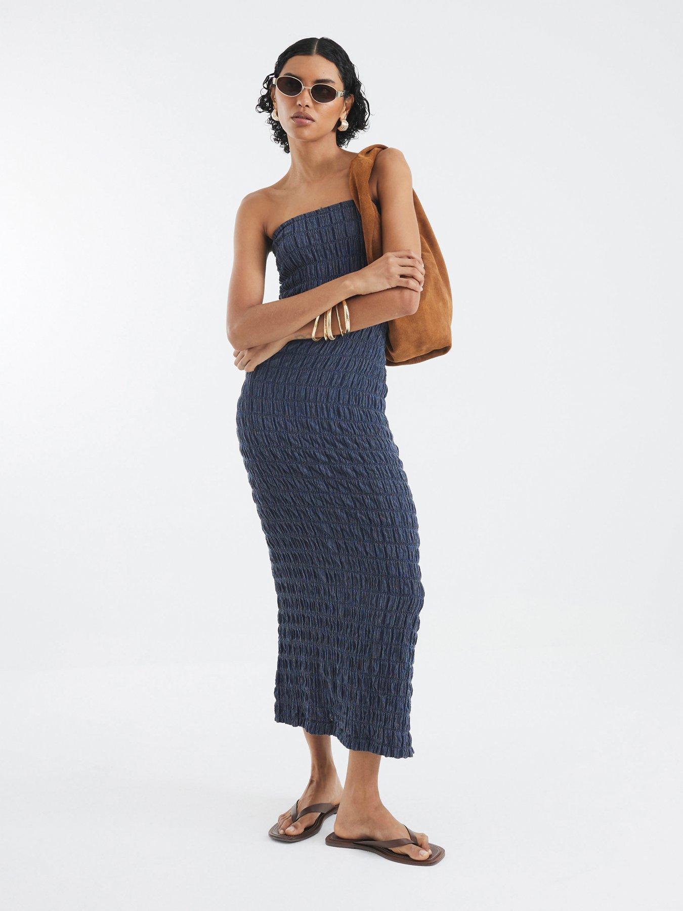 undefined Textured Bandeau Dress - Blue