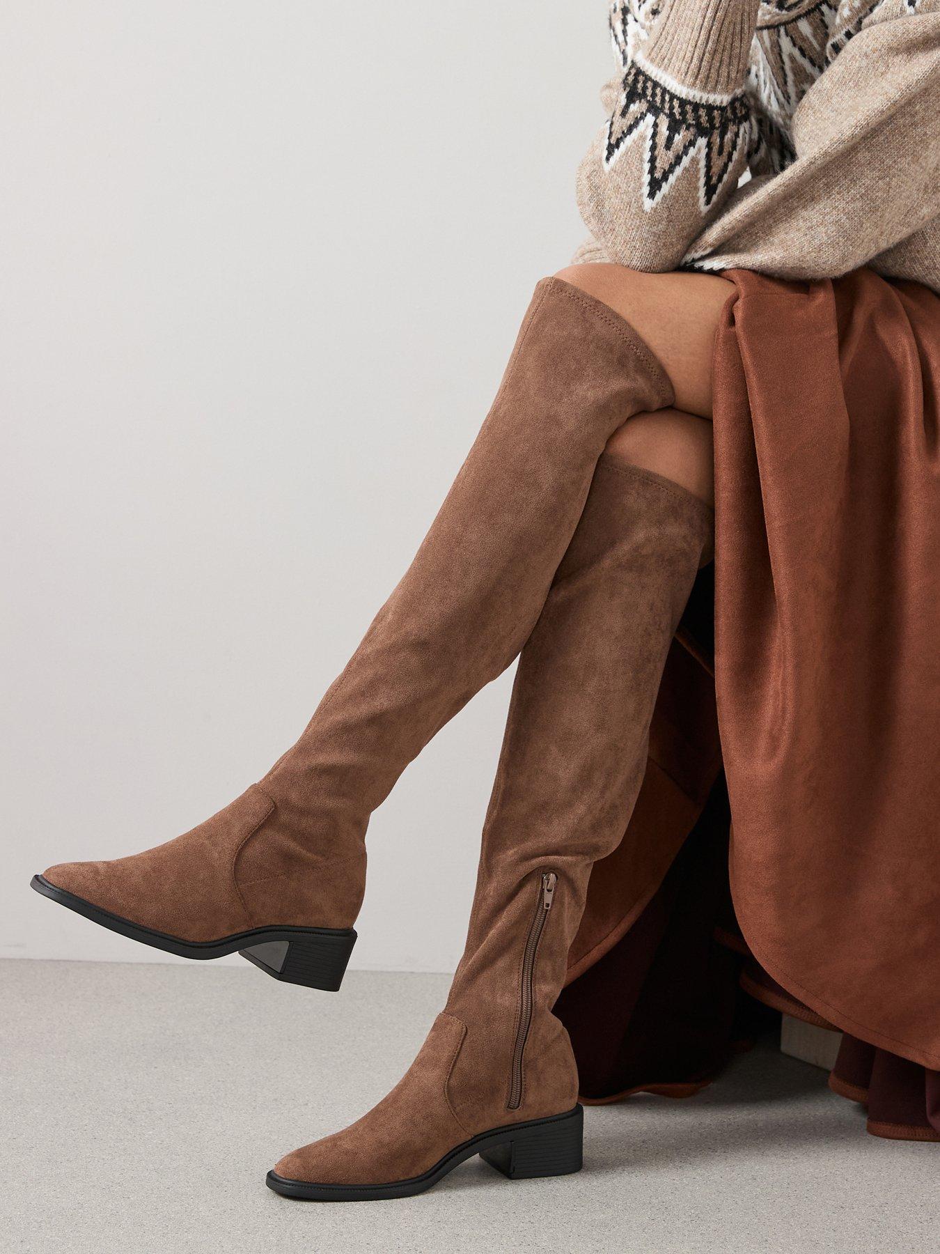  image of the-very-collection-flat-over-knee-boot-dark-taupe