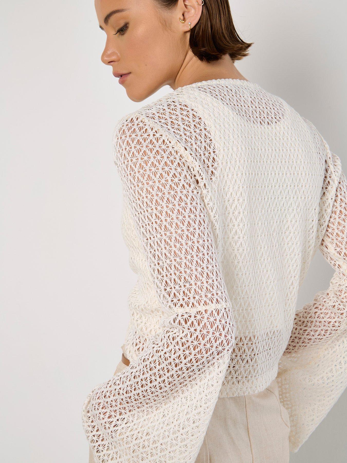  image of apricot-crochet-mesh-bell-slv-cardigan