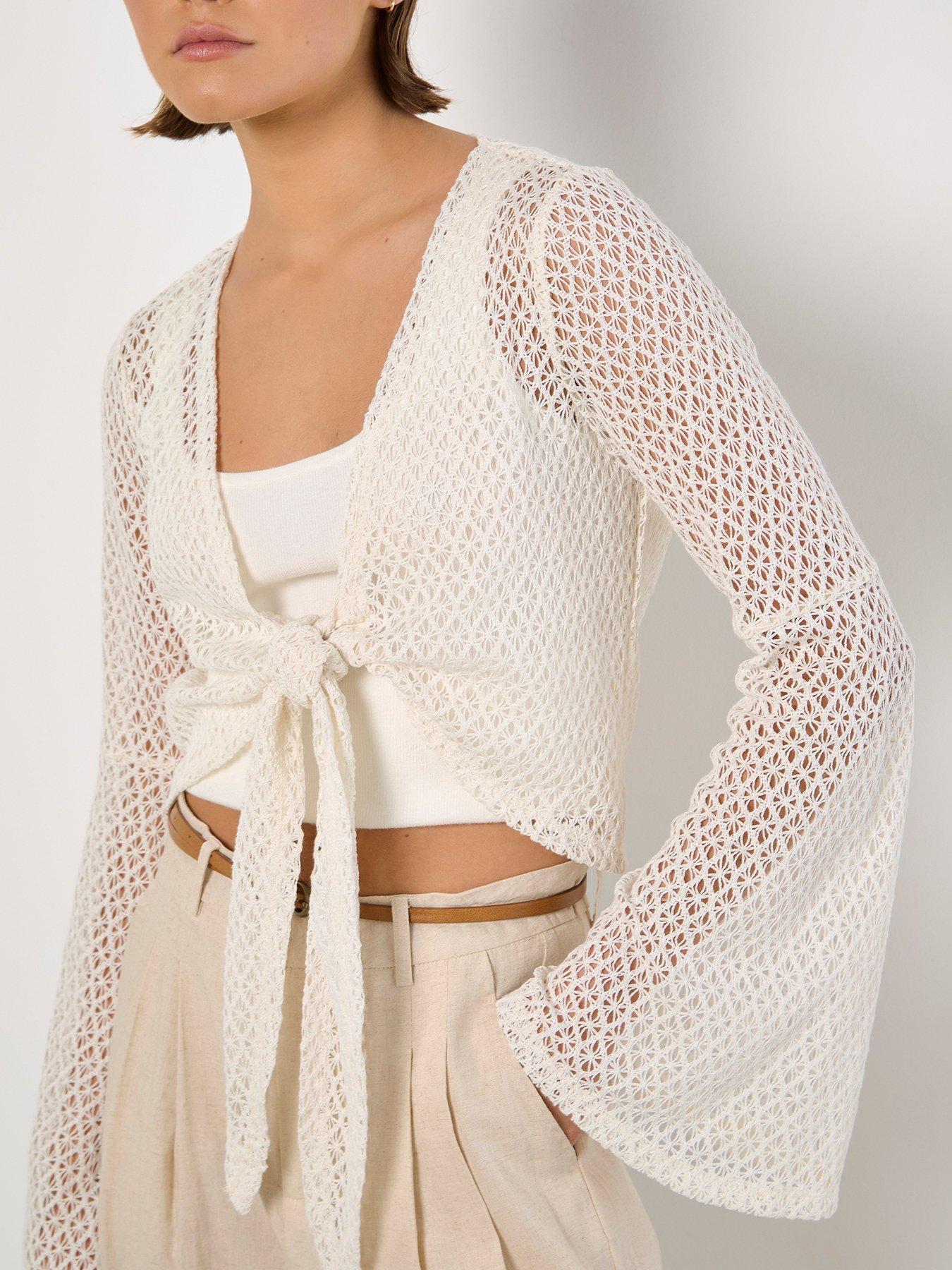  image of apricot-crochet-mesh-bell-slv-cardigan
