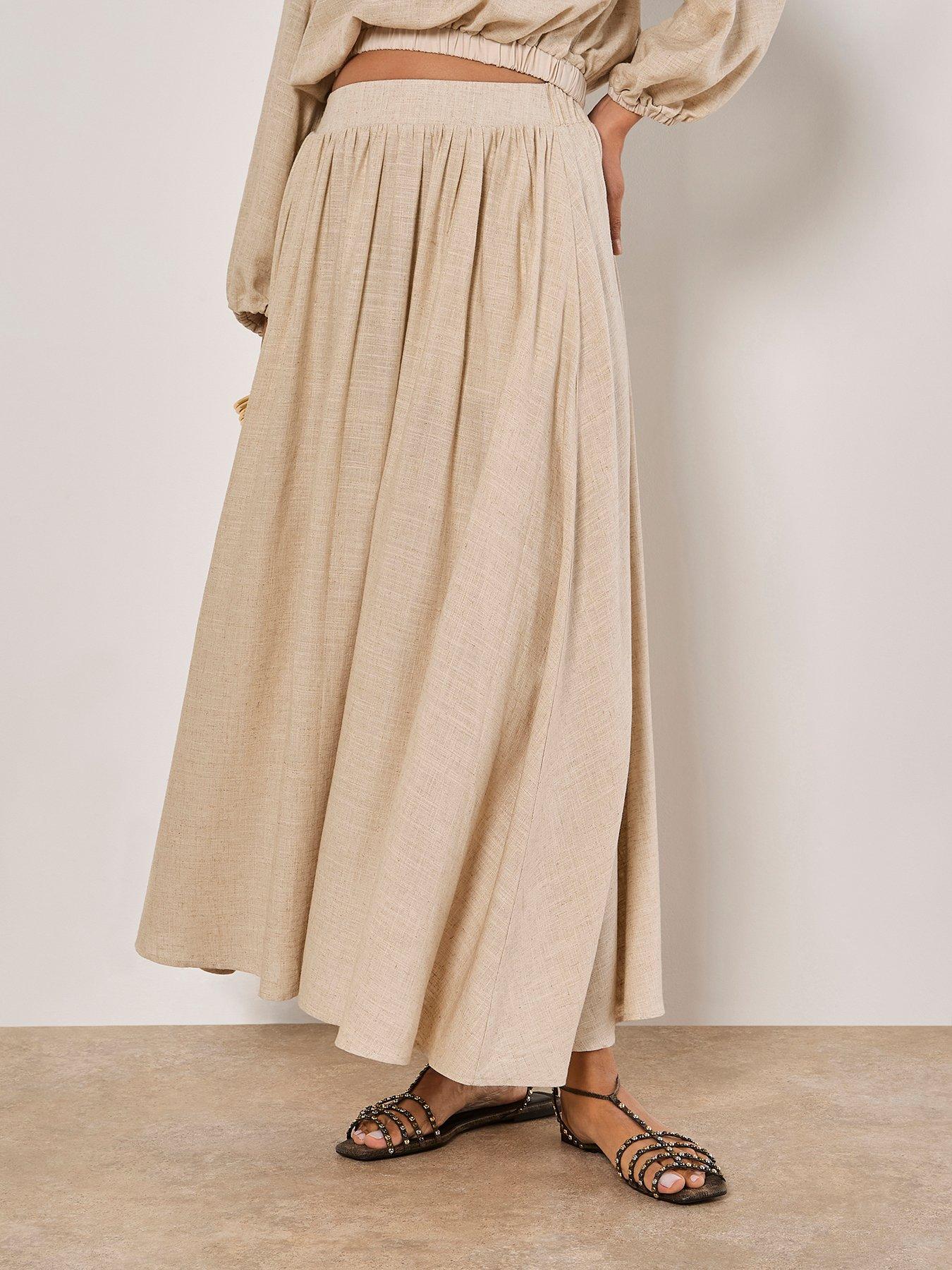undefined Linen Pleated Full Midi Skirt
