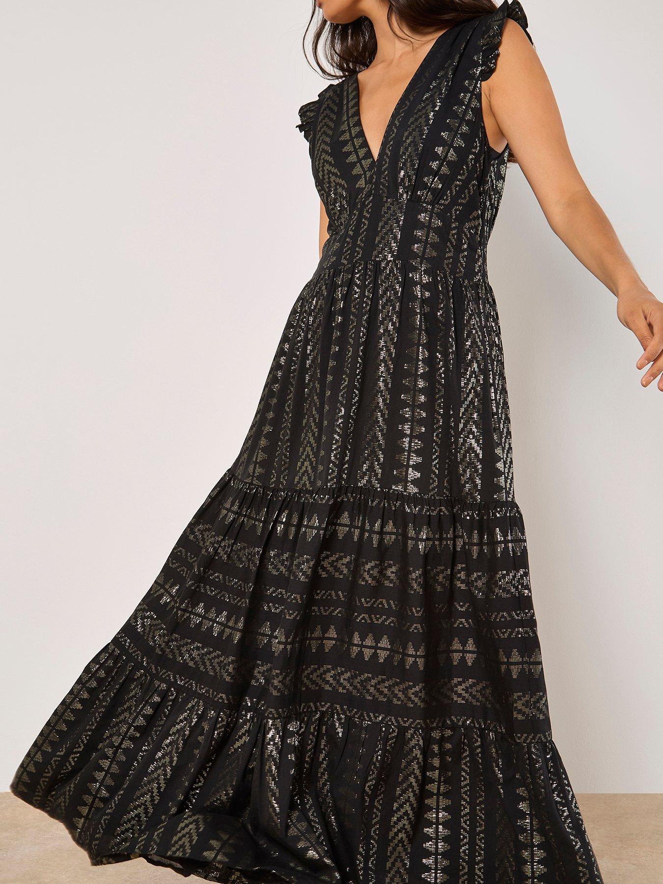 Apricot V Neck Maxi Dress - Black/Silver | Littlewoods