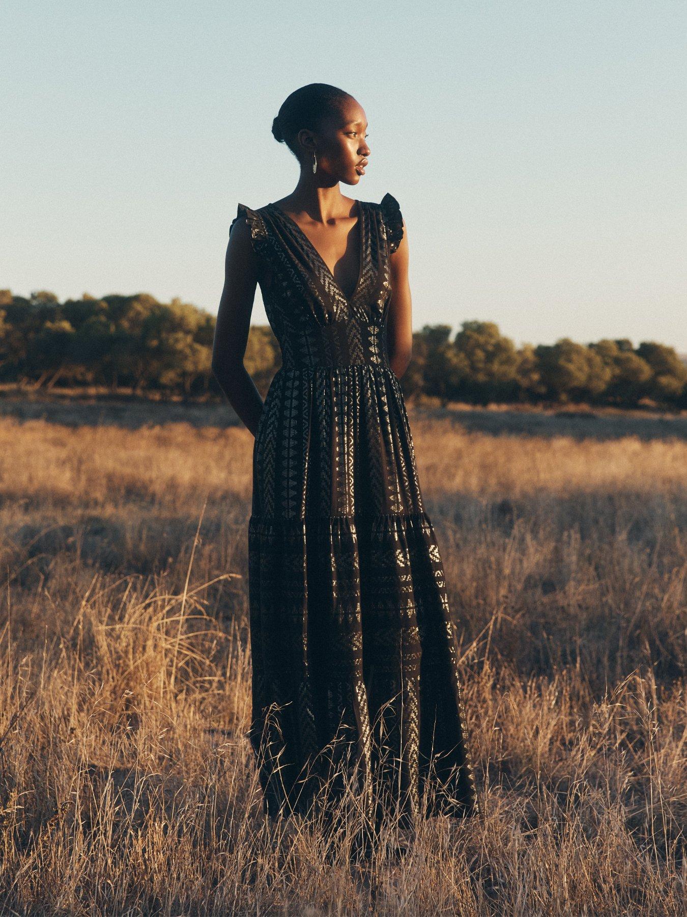 Maxi Dress Long Black And Silver Dress Black Silver Tassel Fringe