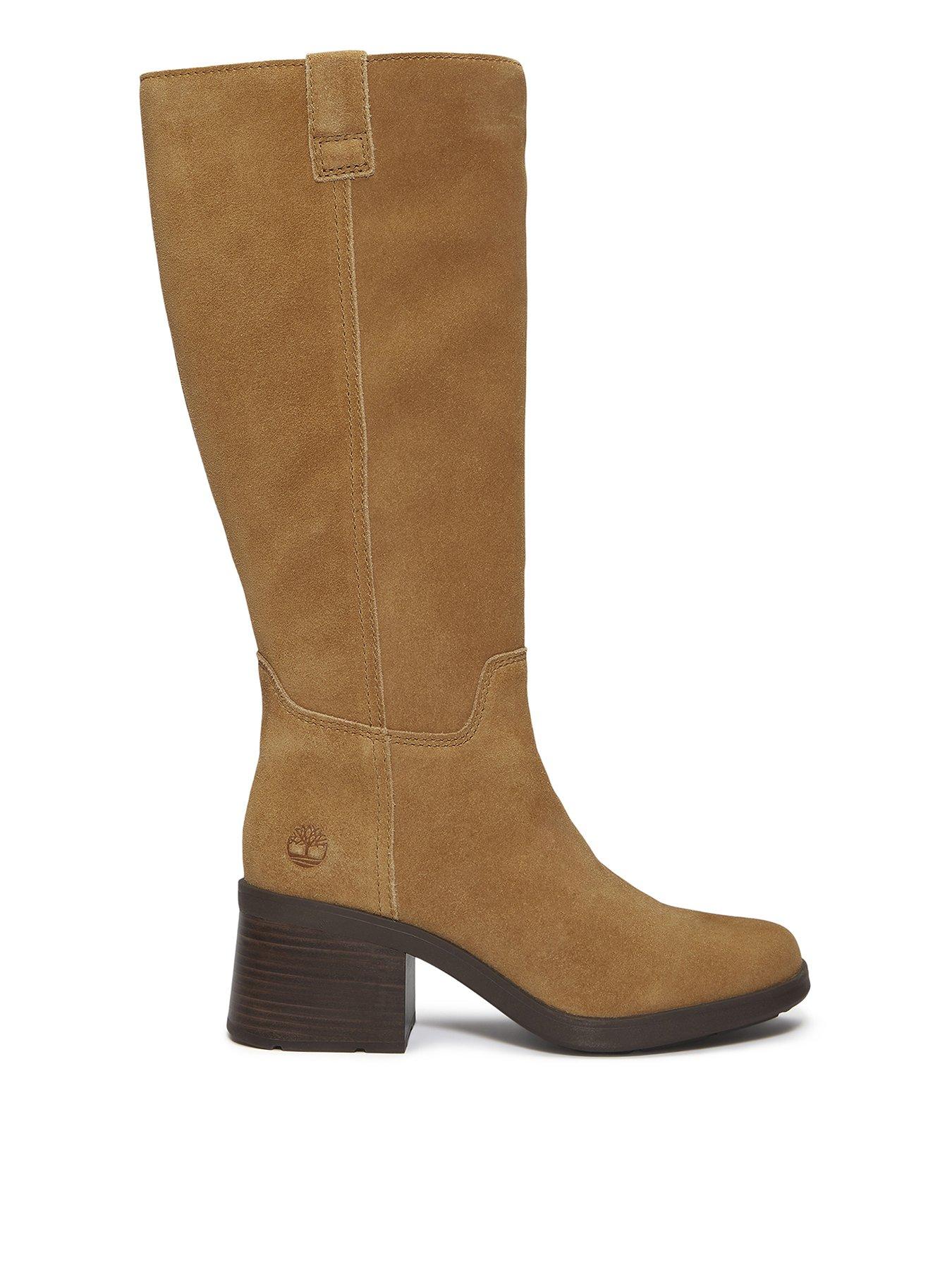 front image of timberland-bellevaux-knee-high-suede-heeled-boot-medium-brown