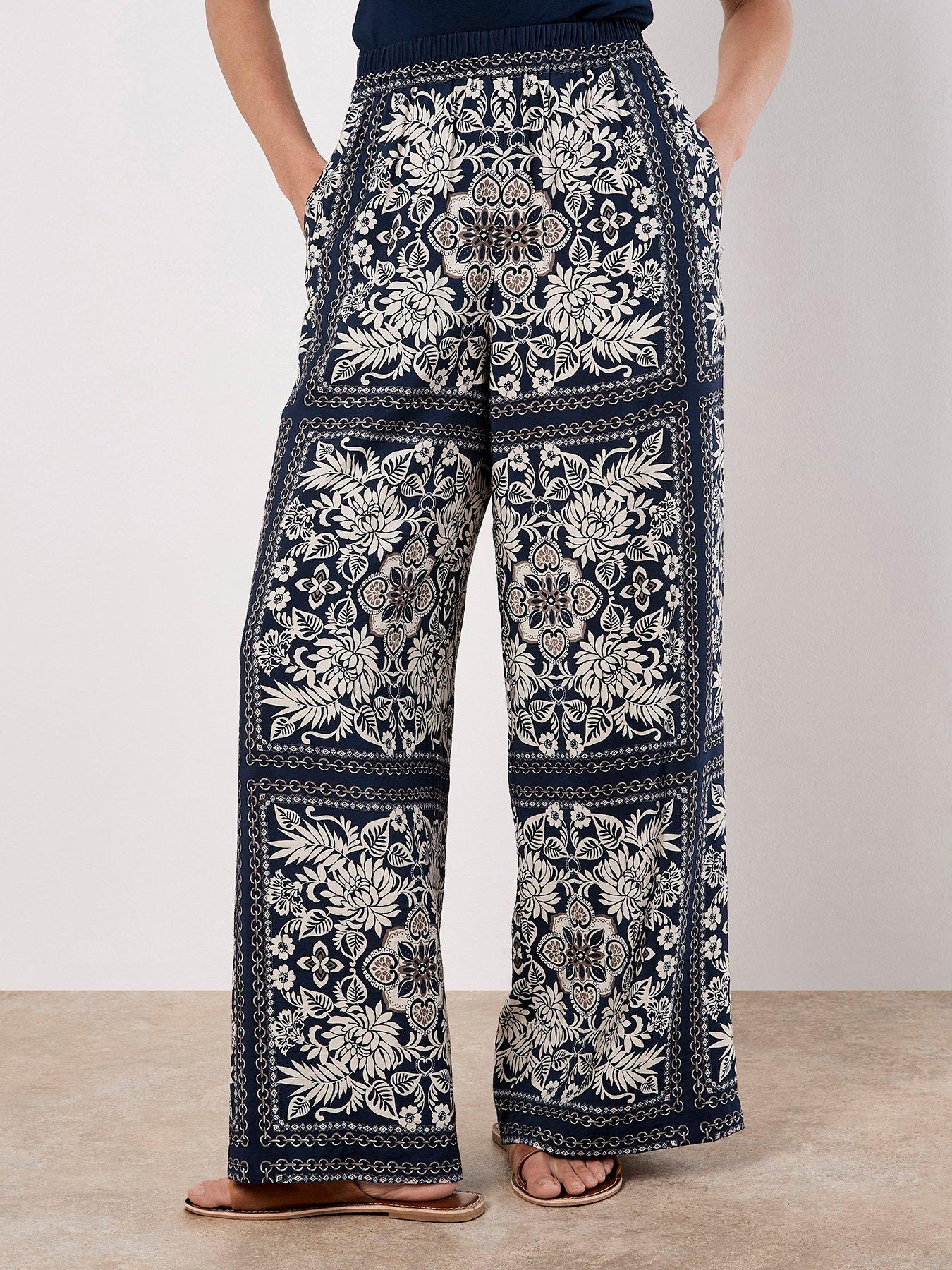 undefined Kimono Scarf Print Flare Trousers - Blue