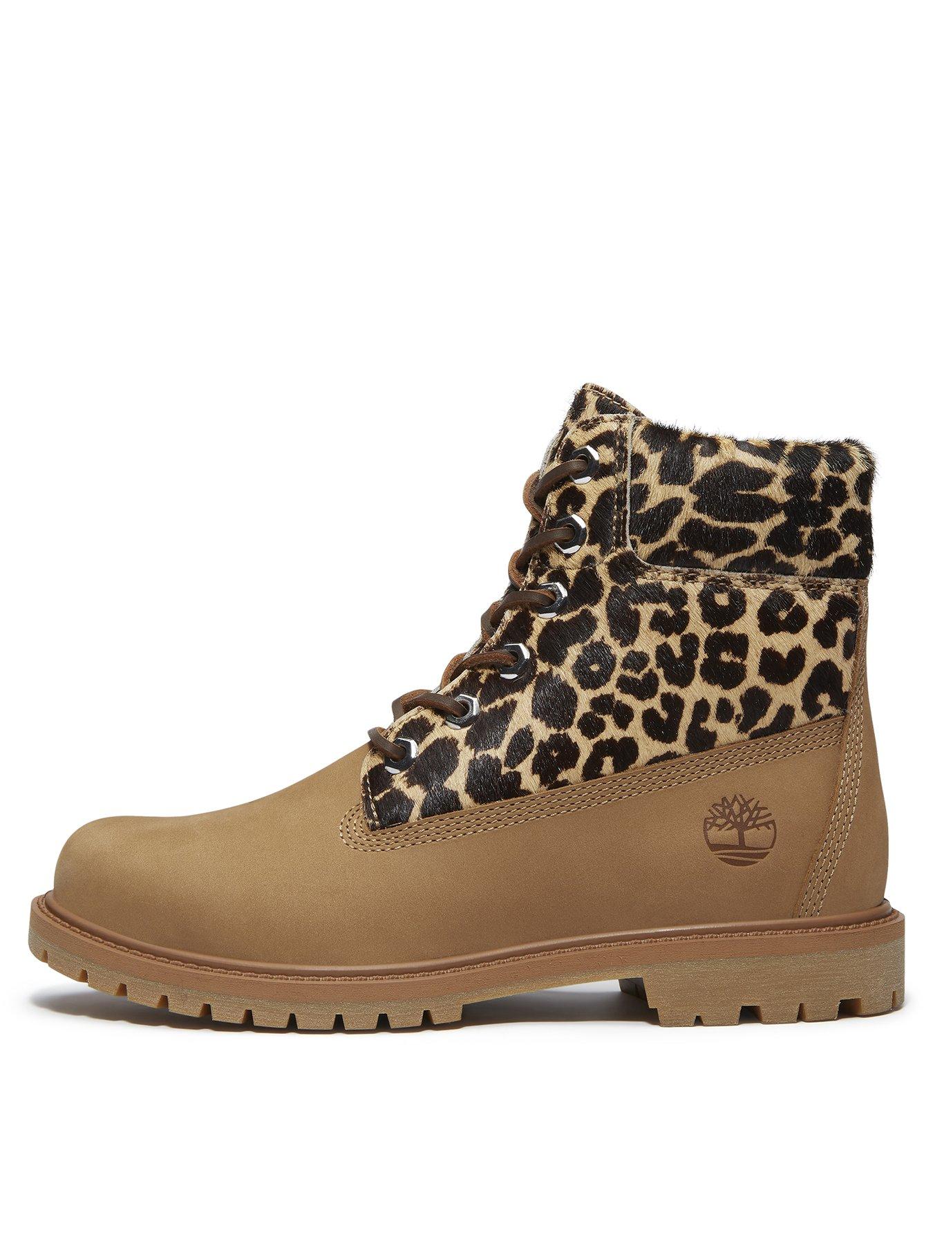 undefined Preium 6 Inch Leopard Print Lace-up Boot - Beige