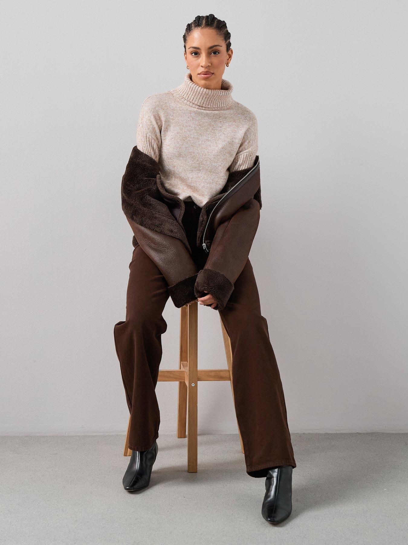  image of the-very-collection-timeless-yarn-roll-neck-turn-up-cuff-jumper-beige