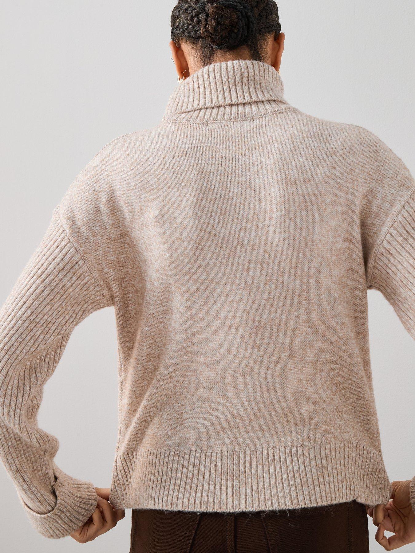  image of the-very-collection-timeless-yarn-roll-neck-turn-up-cuff-jumper-beige