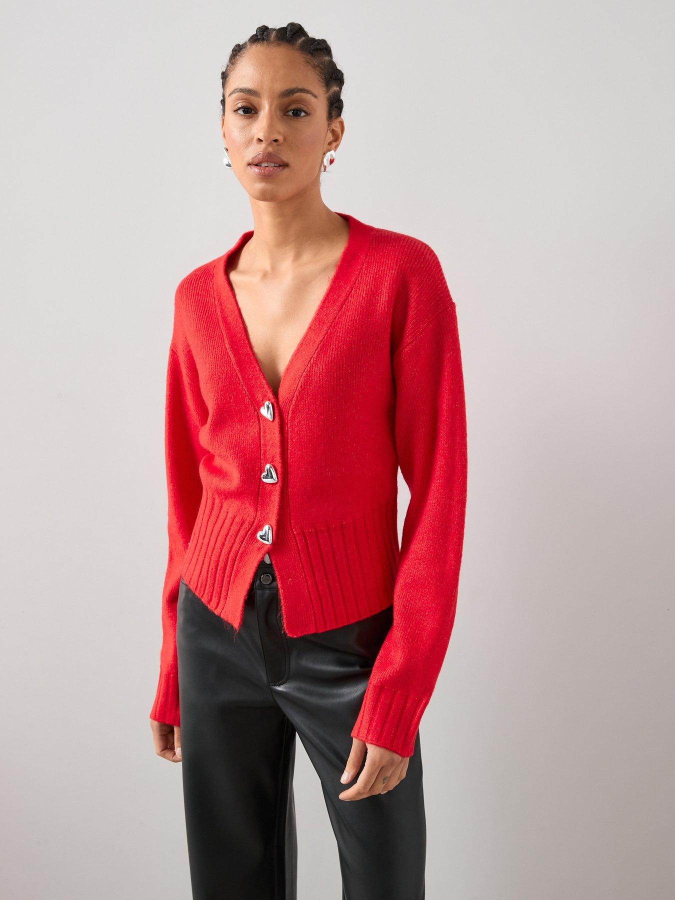 The Very Collection Style Yarn Cinched Waist Cardigan With Wool - Red