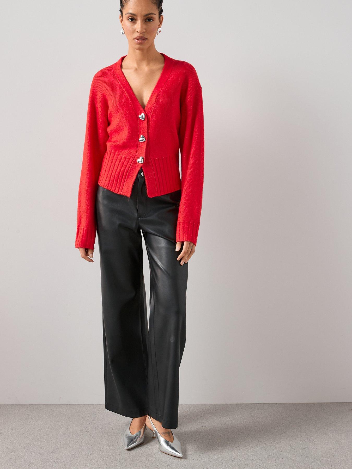  image of the-very-collection-style-yarn-cinched-waist-cardigan-with-wool-red