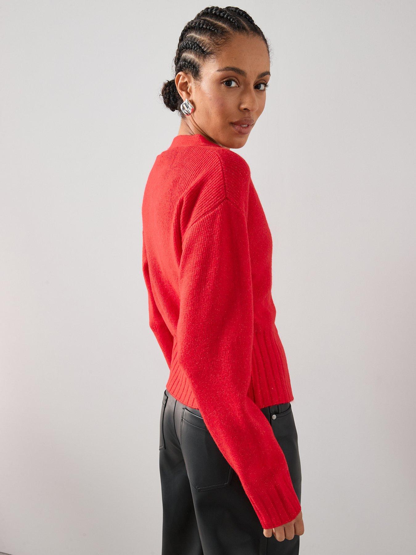  image of the-very-collection-style-yarn-cinched-waist-cardigan-with-wool-red
