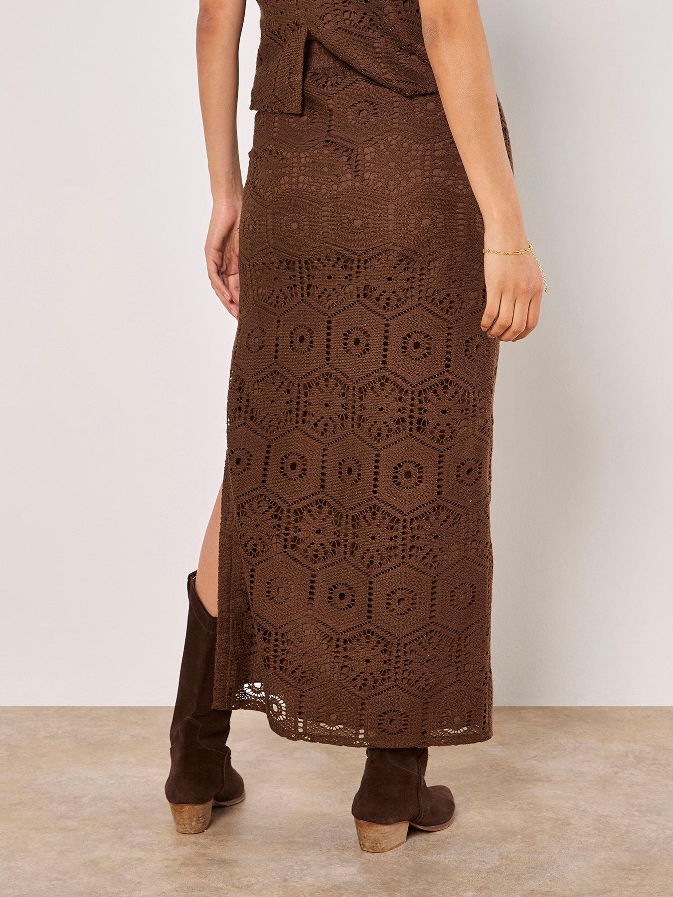  image of apricot-tile-crochet-maxi-skirt-brown
