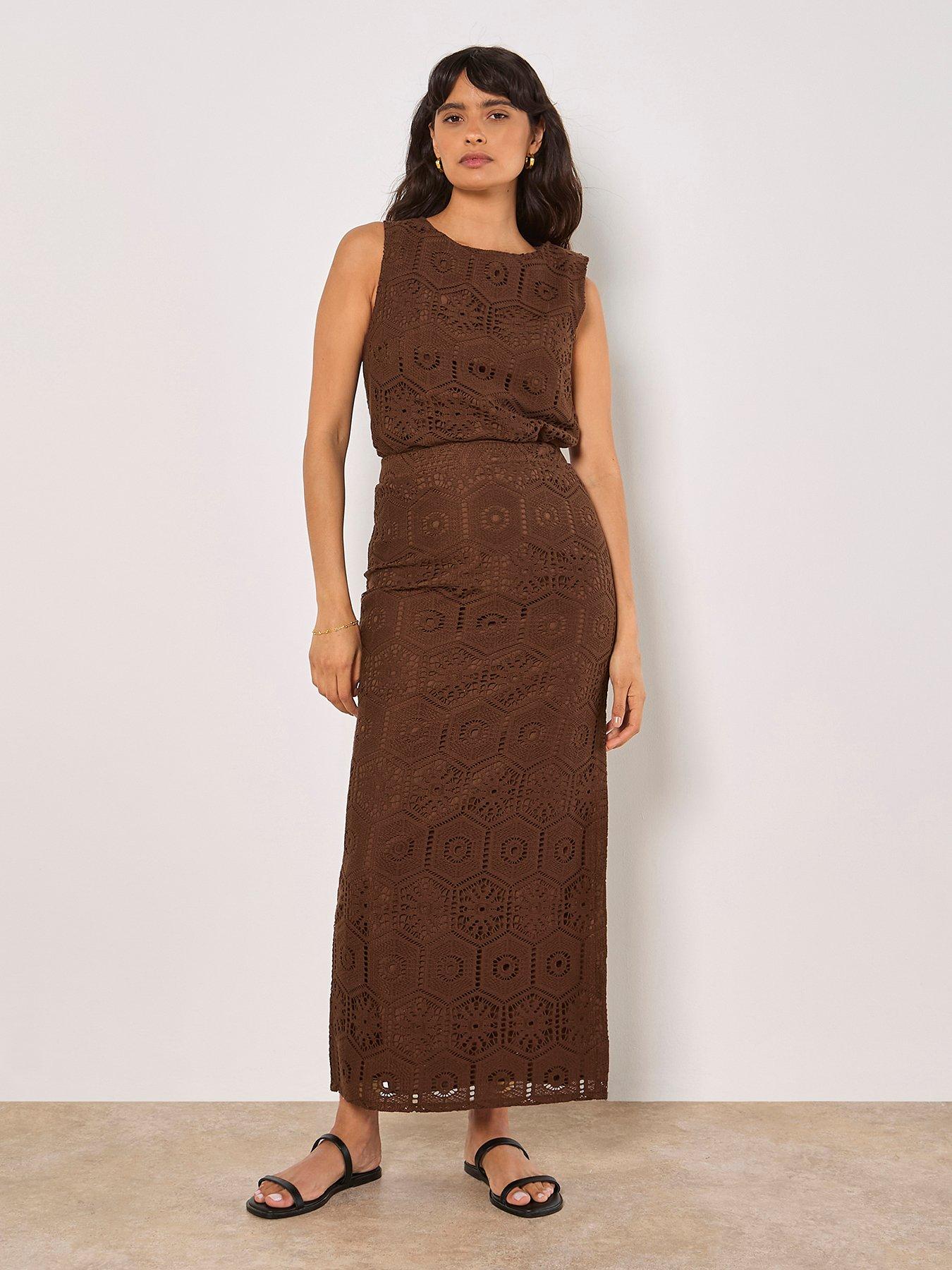 image of apricot-tile-crochet-maxi-skirt-brown